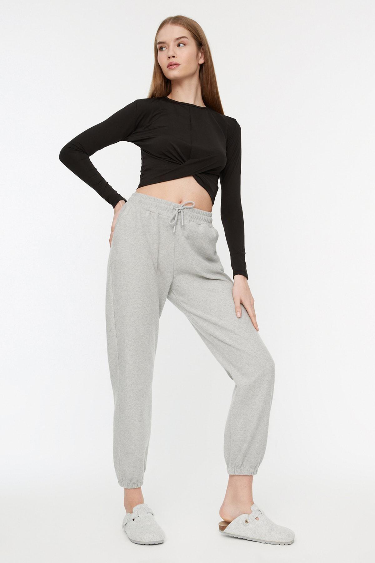 Grey Knitted Sports Sweatpants, , large image number 0