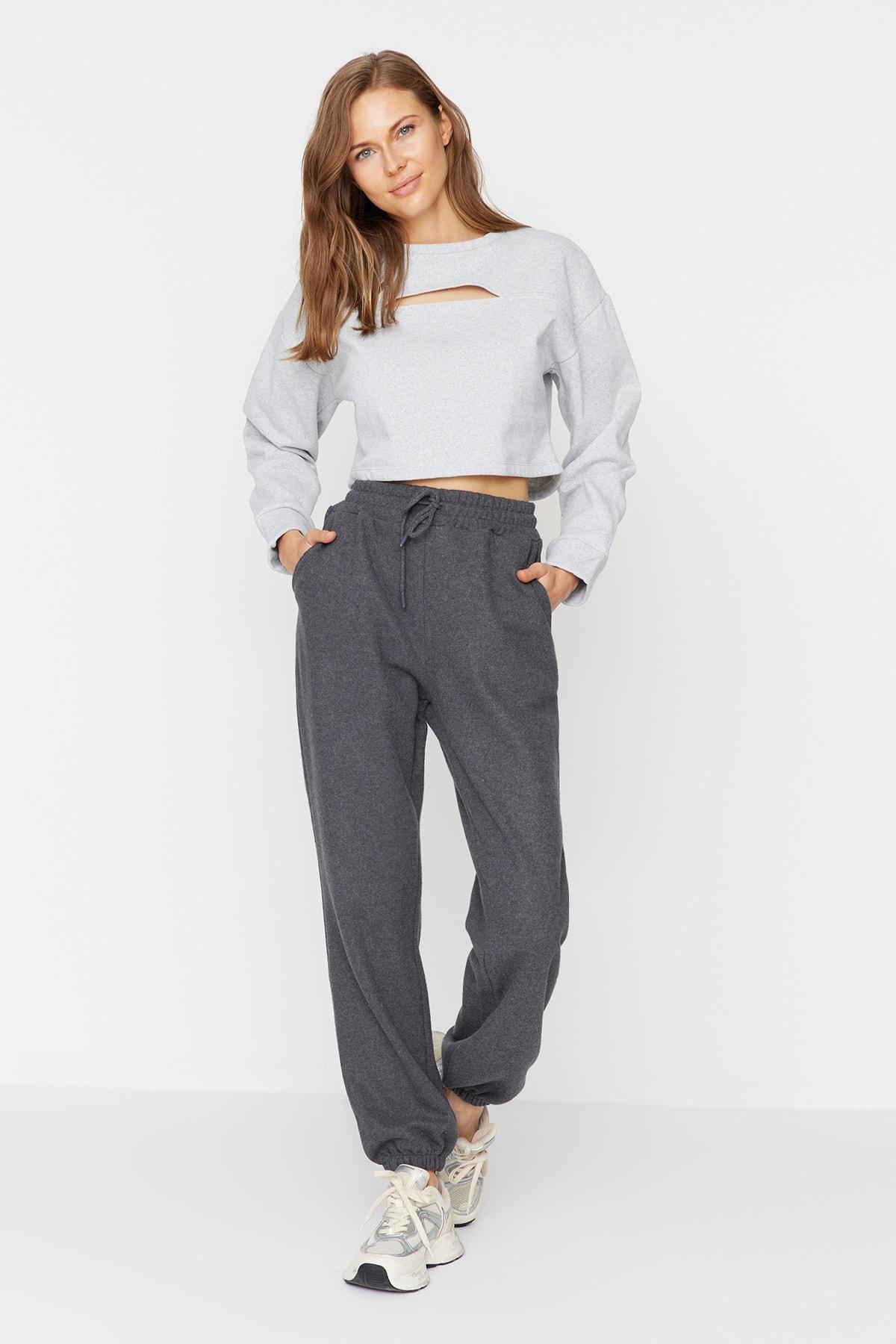 Grey Knitted Sports Sweatpants, , large image number 1