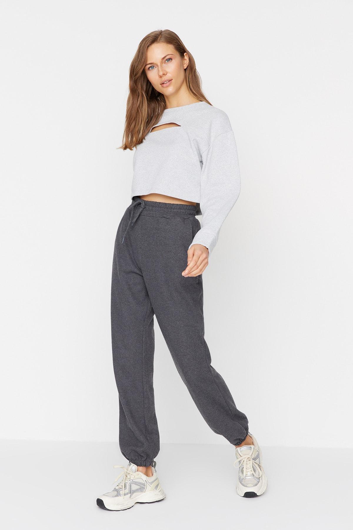 Grey Knitted Sports Sweatpants, , large image number 2