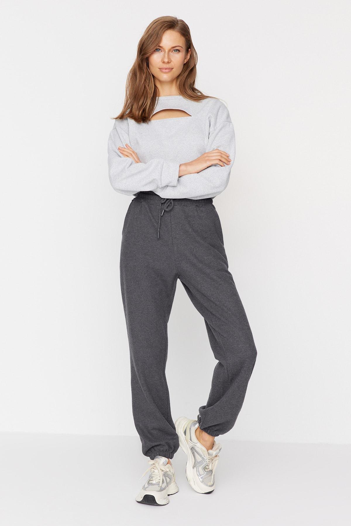 Grey Knitted Sports Sweatpants, , large image number 7
