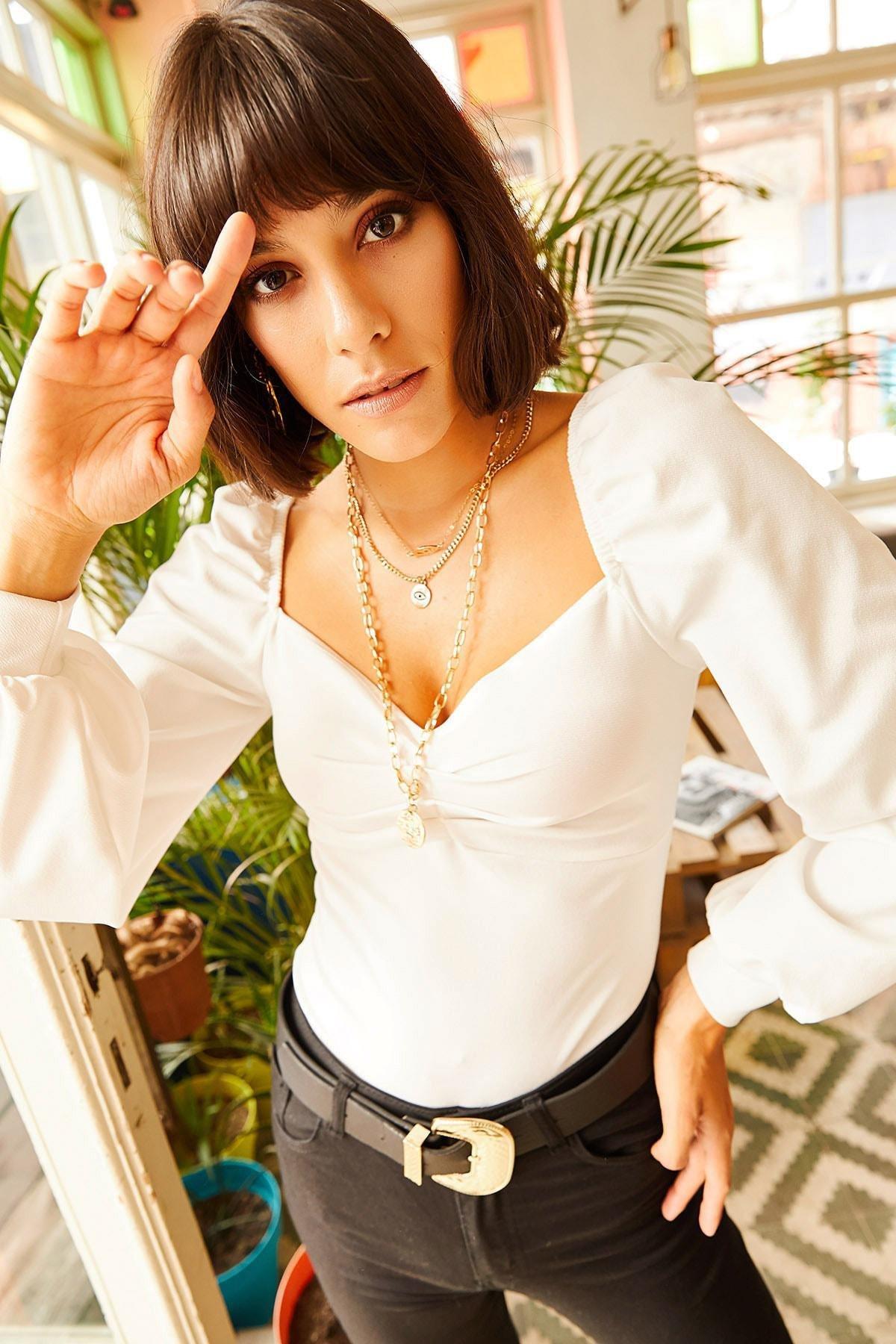 Cream Sweetheart Blouse, , large image number 3