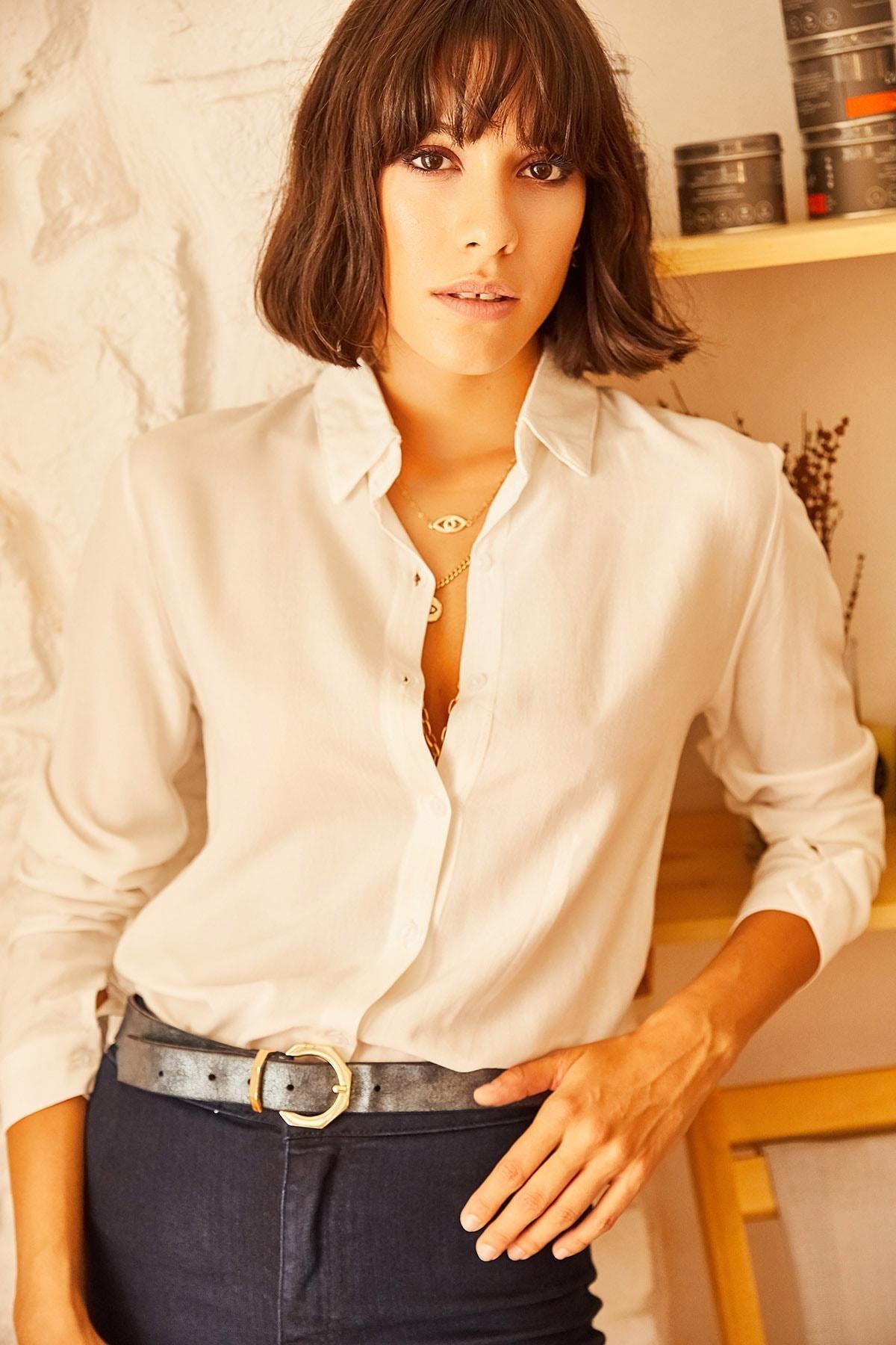 White Collared Buttoned Shirt, Ecru, medium
