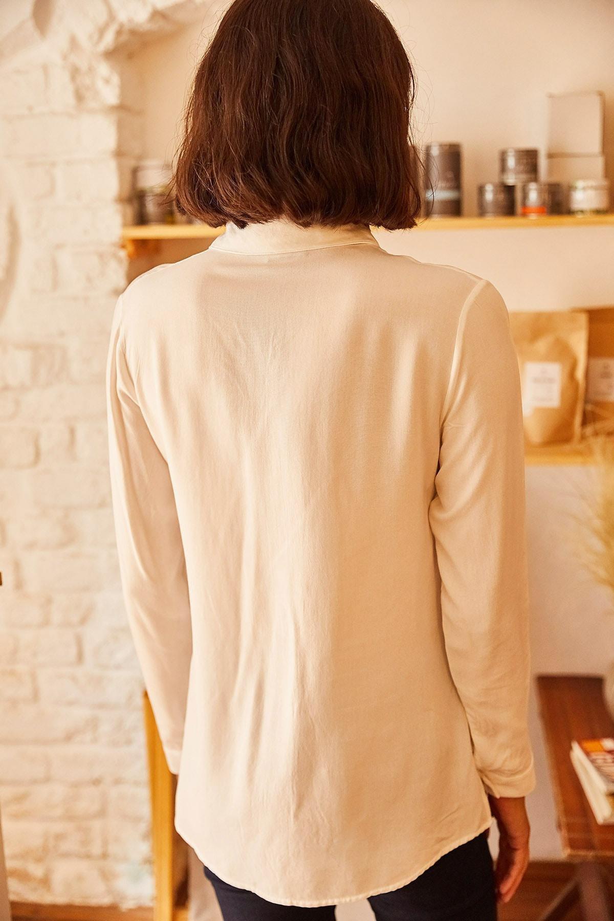 White Collared Buttoned Shirt, Ecru, large image number 4