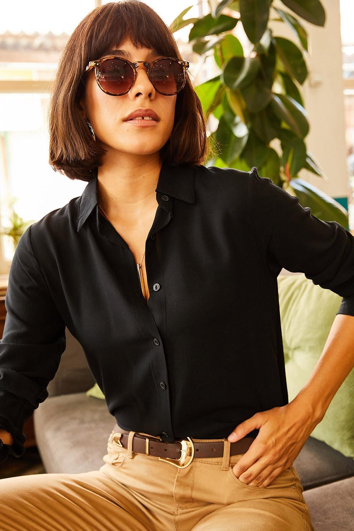 Black Collared Shirt, BLACK, medium