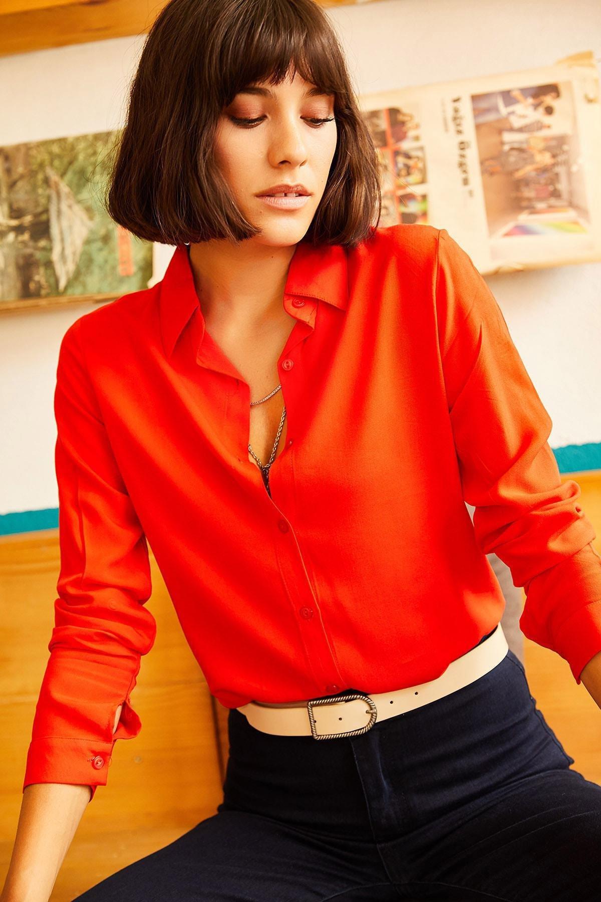 Red Plain Button Down Shirt, , large image number 0