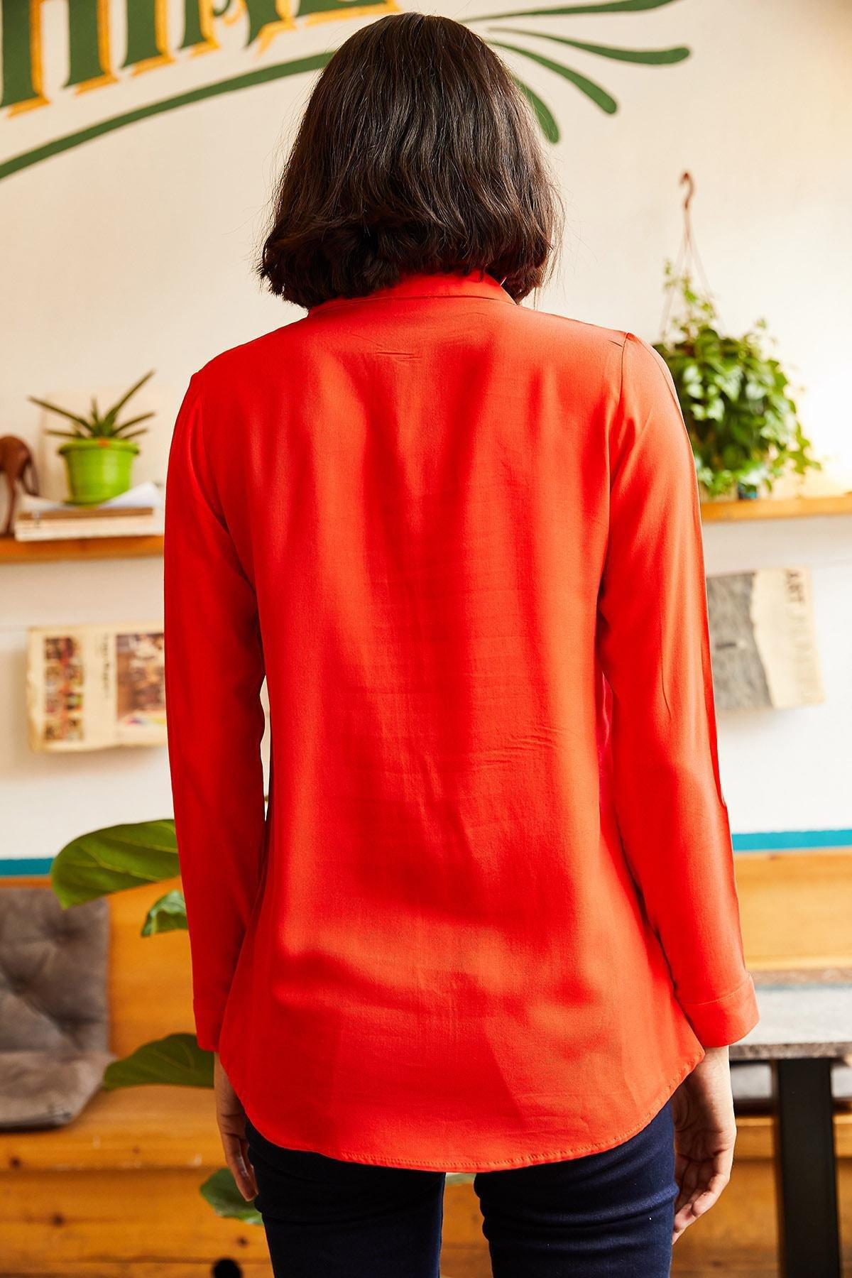 Red Plain Button Down Shirt, , large image number 2