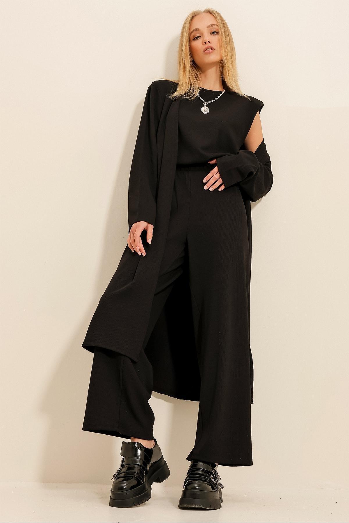 Black Shoulder Padded Co-Ord Set, , large image number 0