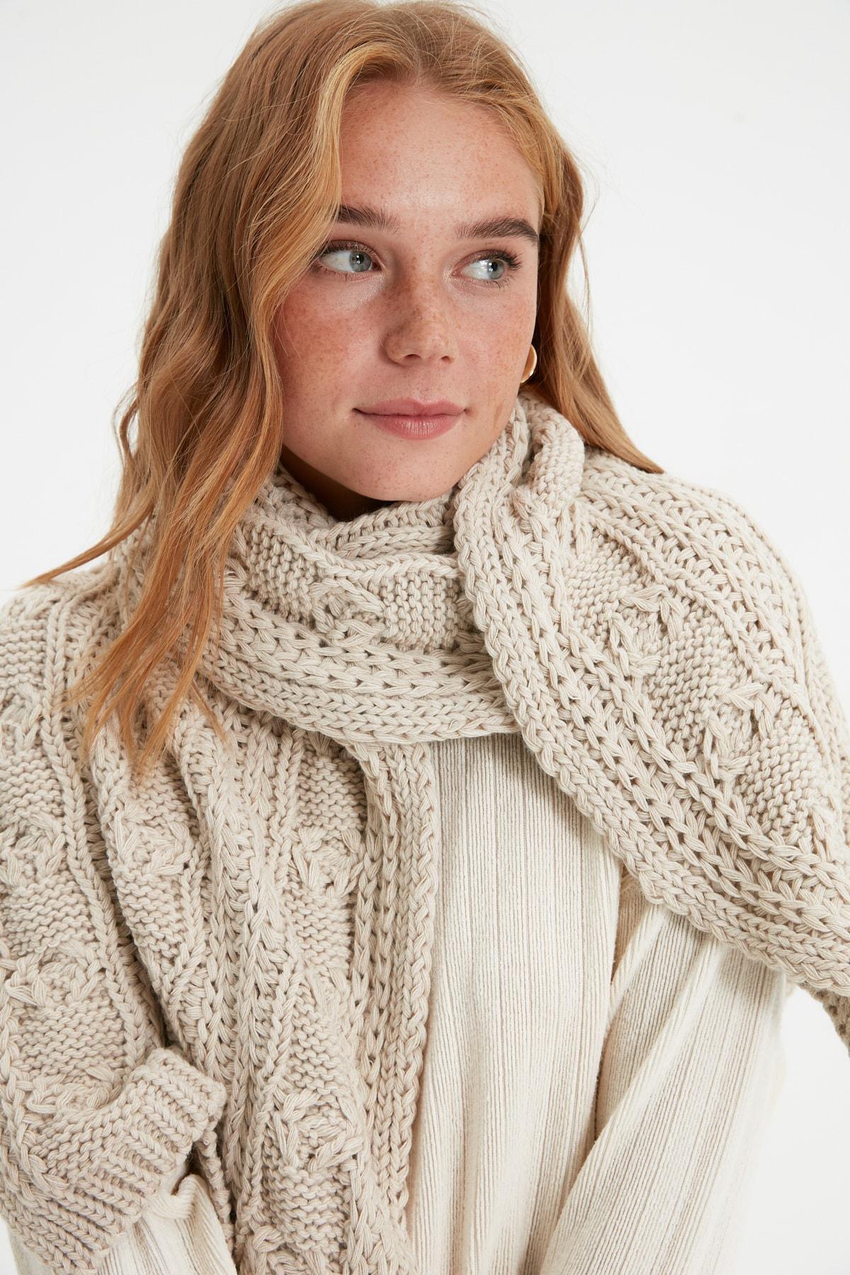 Beige Textured Business Scarf, Beige, large image number 1