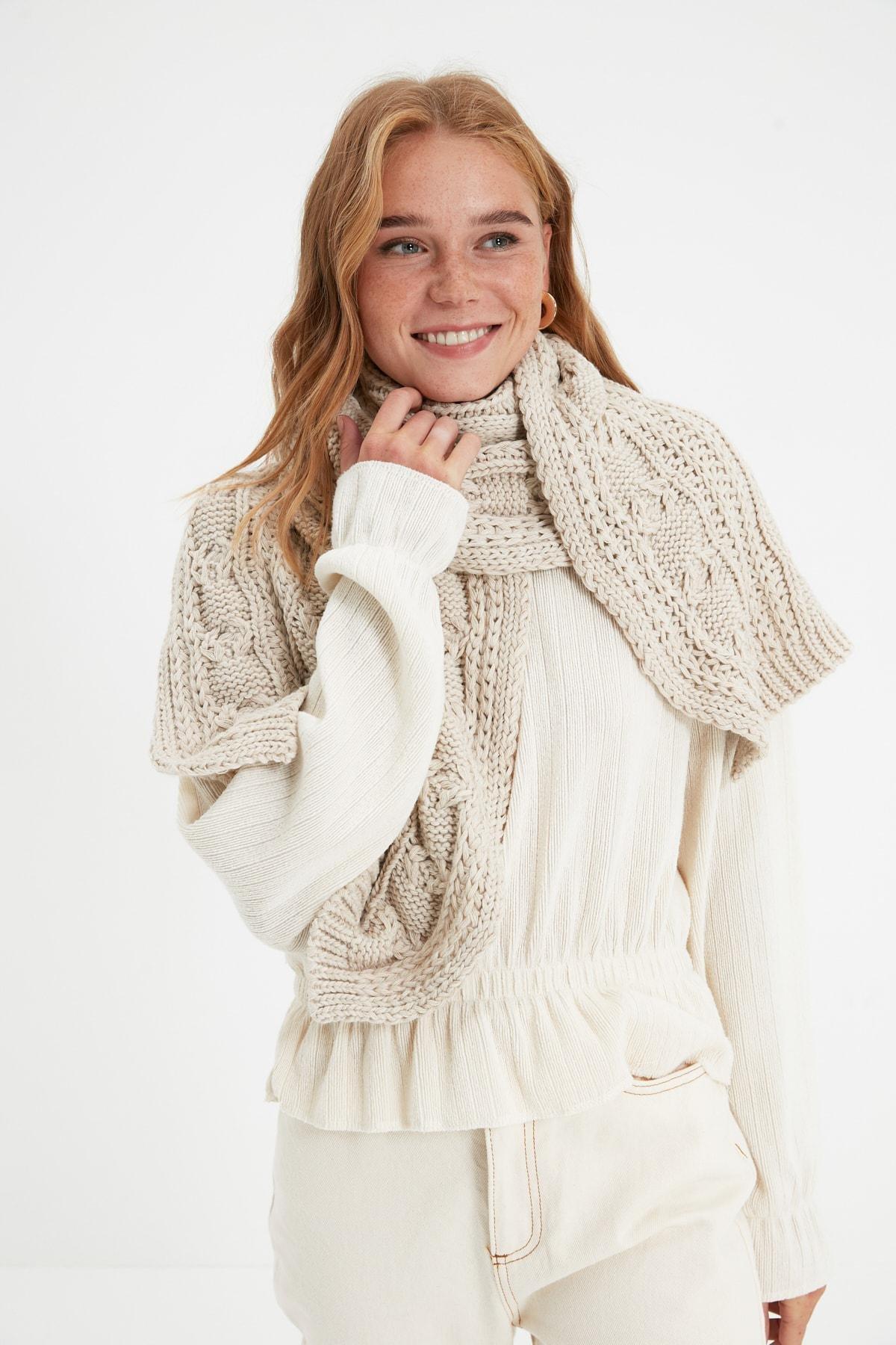 Beige Textured Business Scarf, Beige, large image number 3