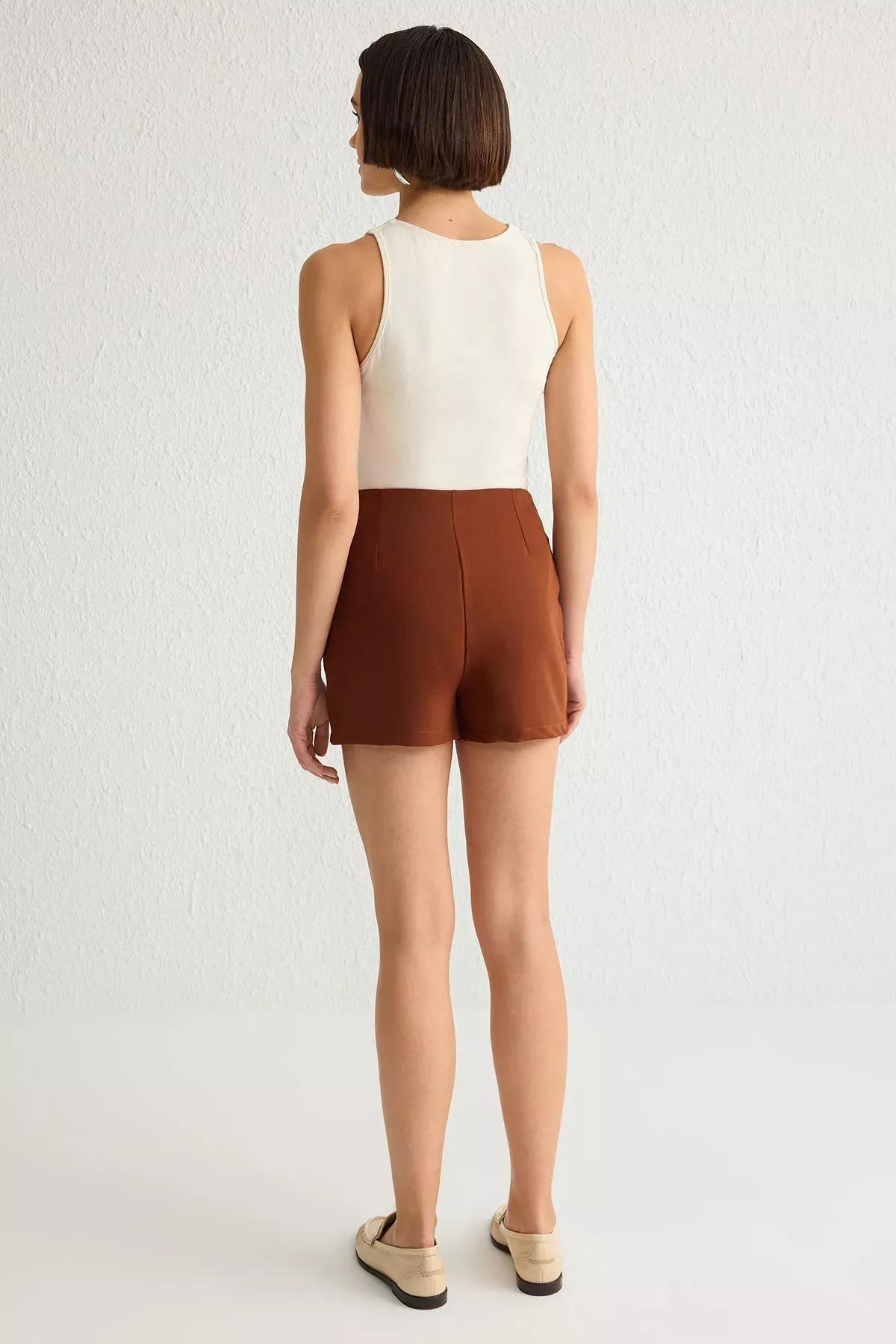 Brown Belted Woven Skirt, Dark brown, large image number 4