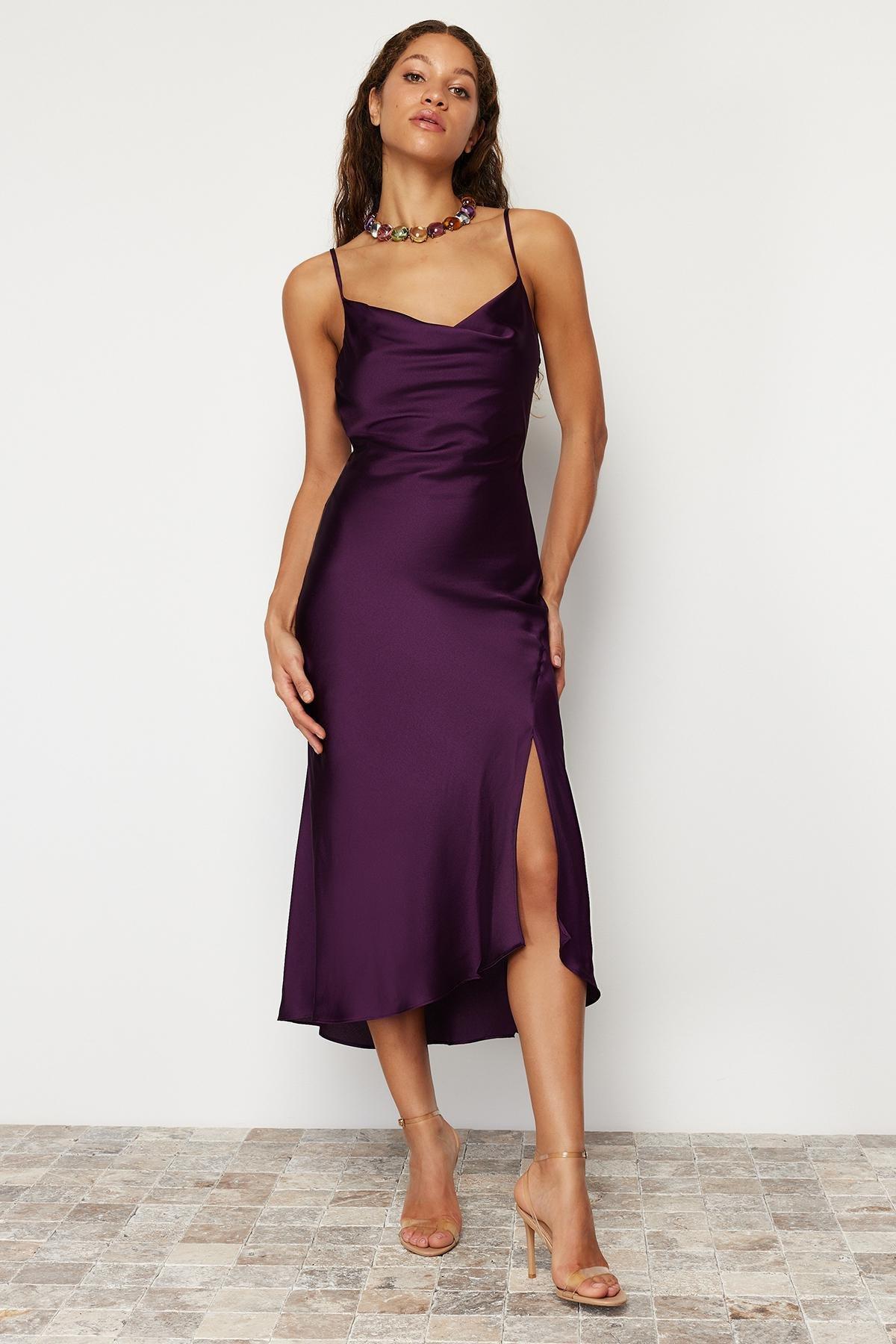 Purple Lined Satin Occasion Wear Dress, , large image number 0