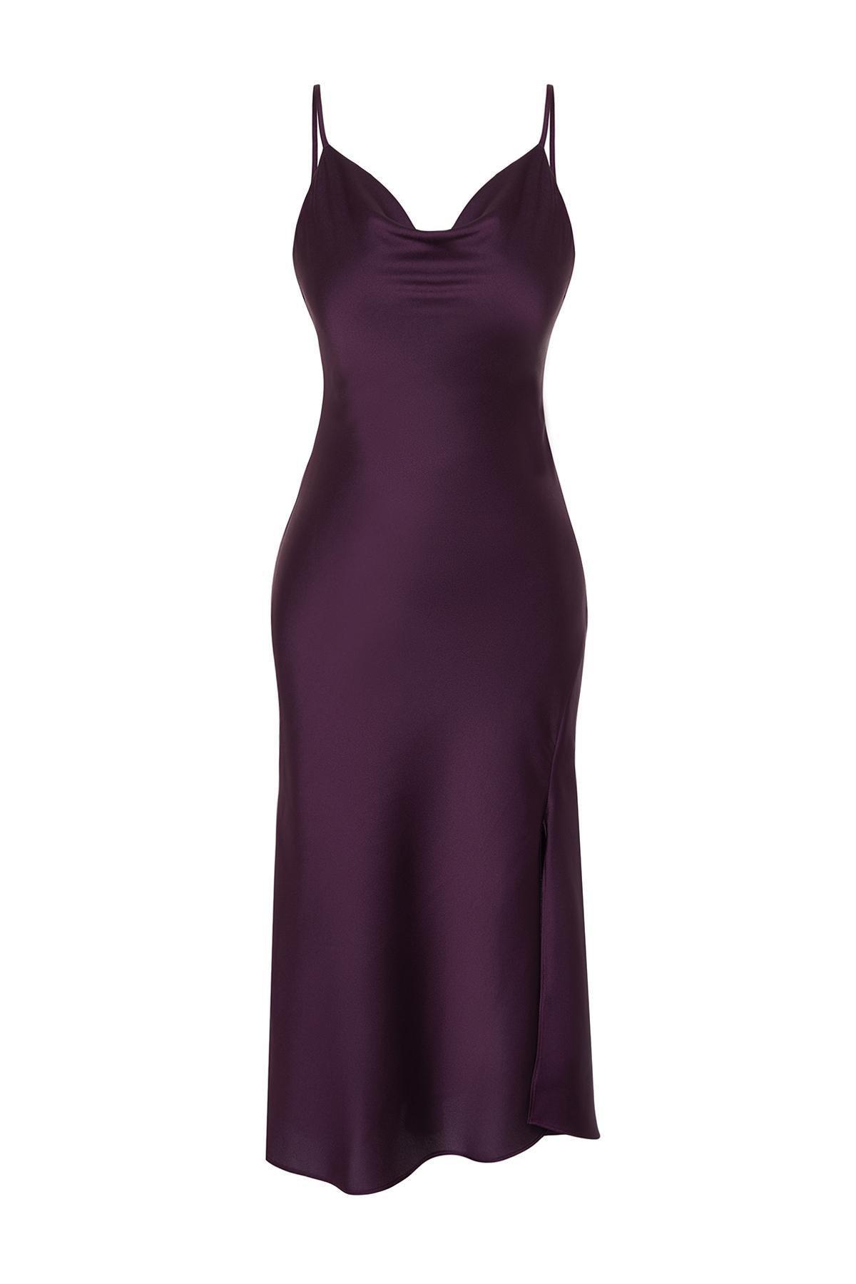 Purple Lined Satin Occasion Wear Dress, , large image number 5