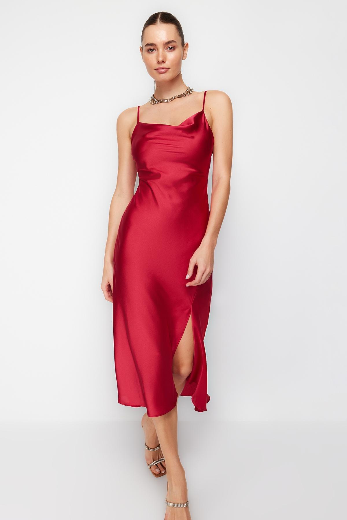 Red Lined Satin Occasion Wear Dress, , large image number 1