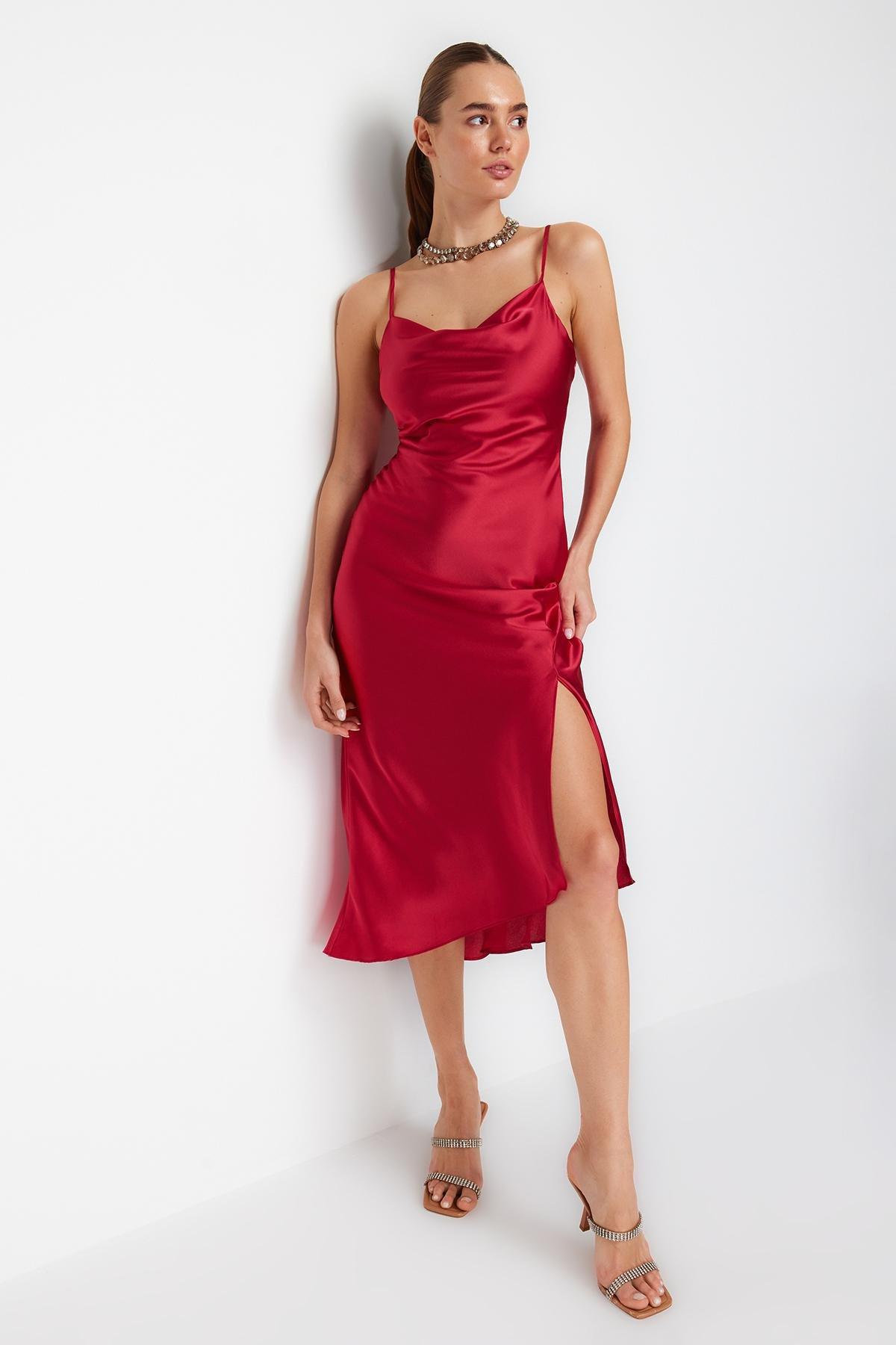 Red Lined Satin Occasion Wear Dress, , large image number 2