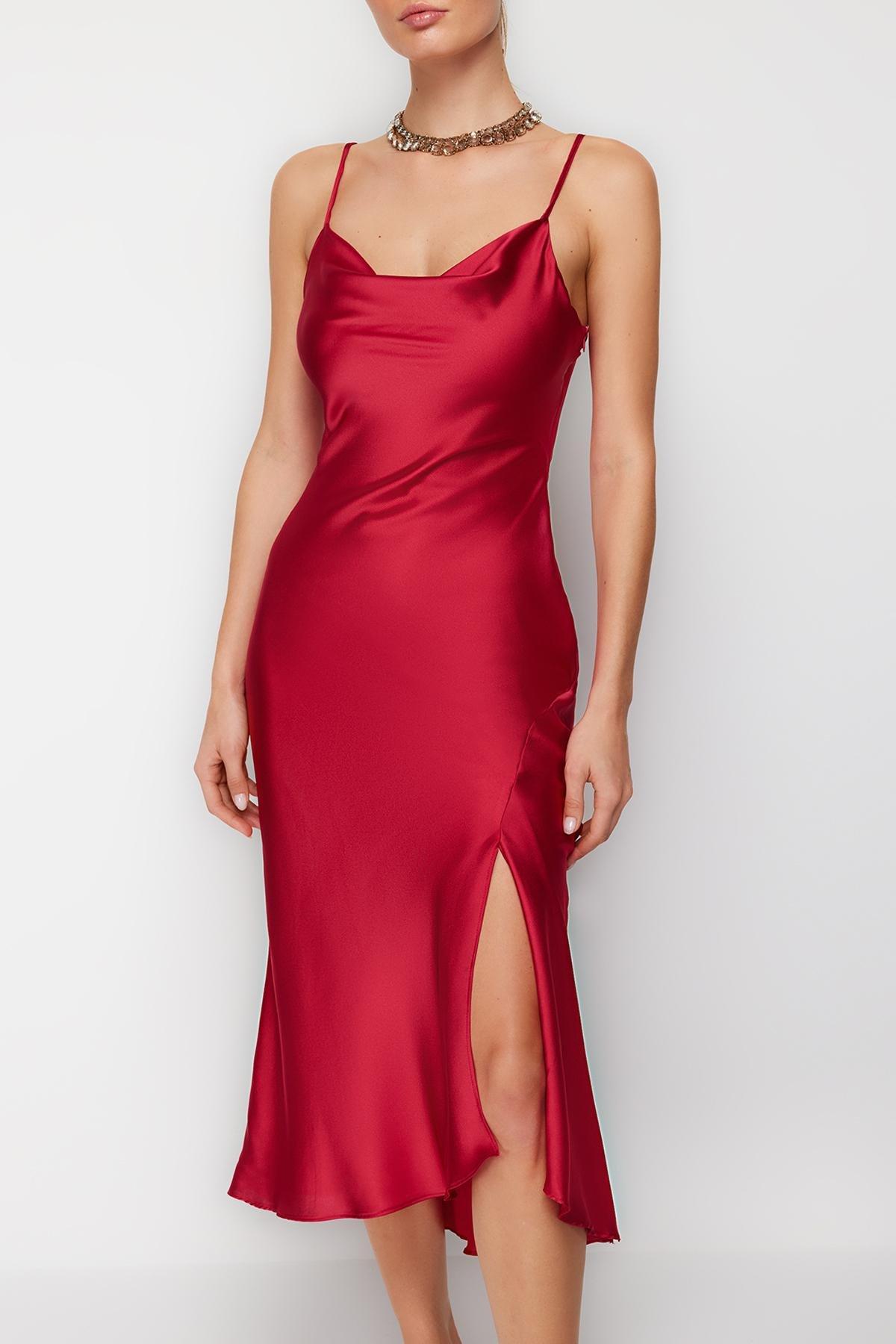 Red Lined Satin Occasion Wear Dress, , large image number 3