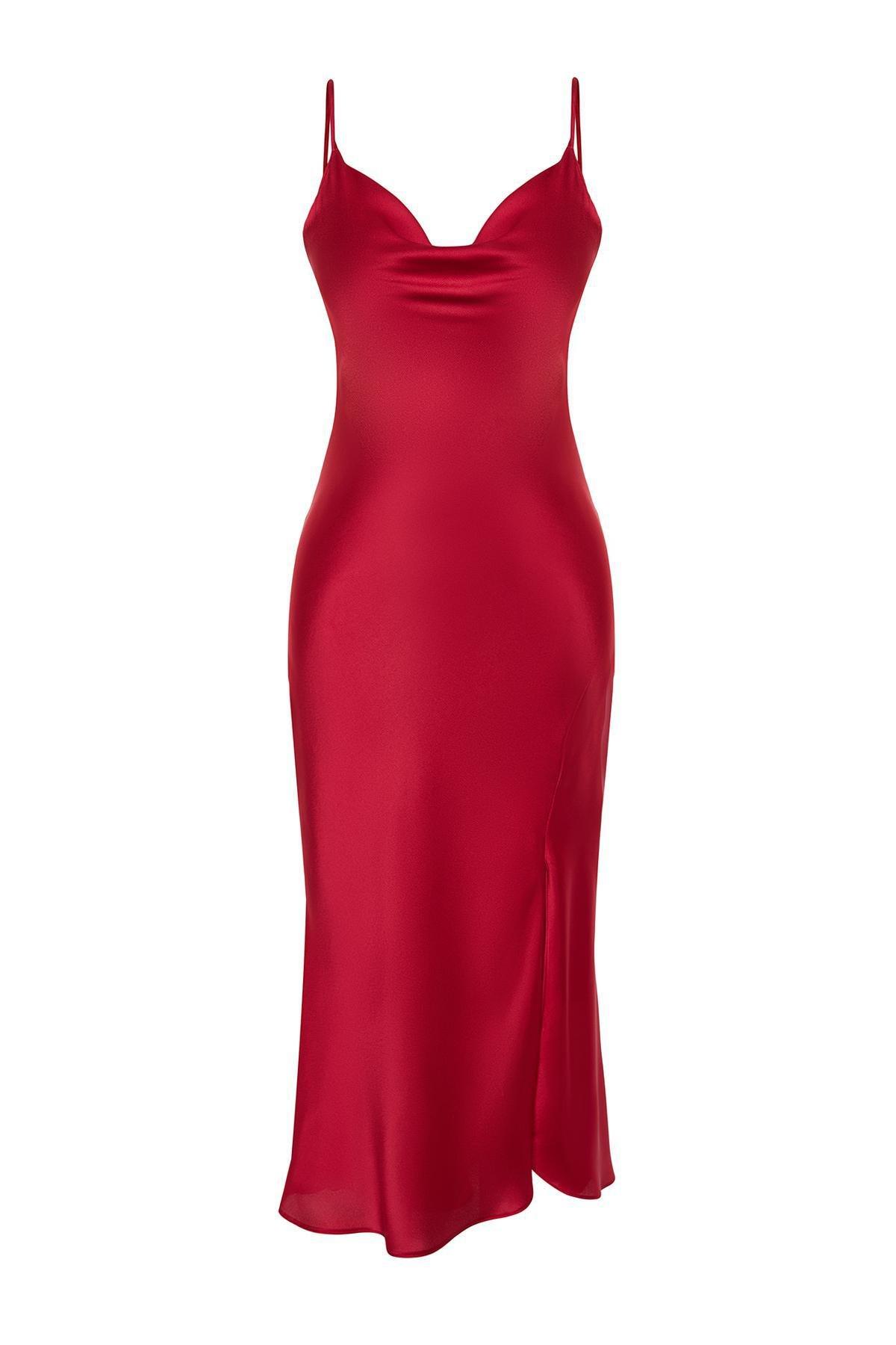 Red Lined Satin Occasion Wear Dress, , large image number 5