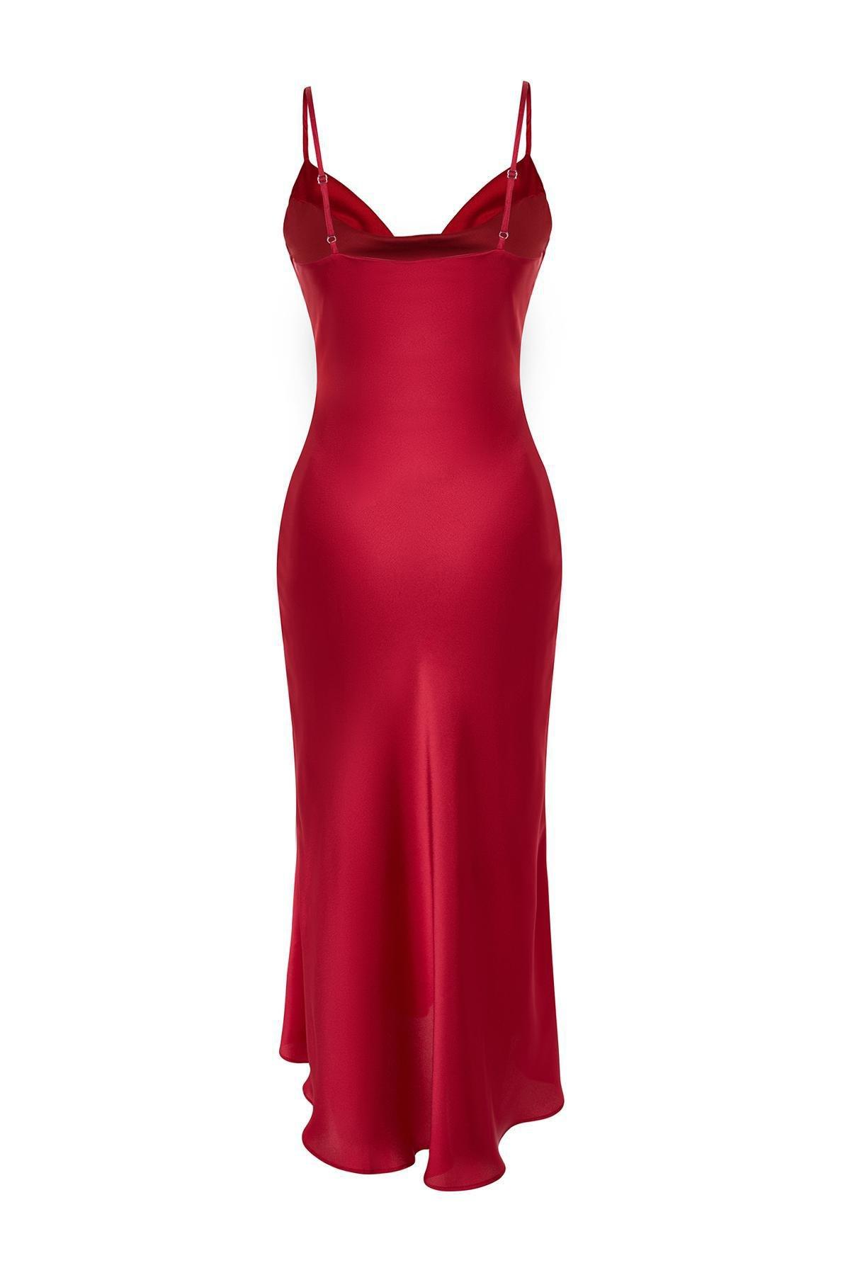 Red Lined Satin Occasion Wear Dress, , large image number 6