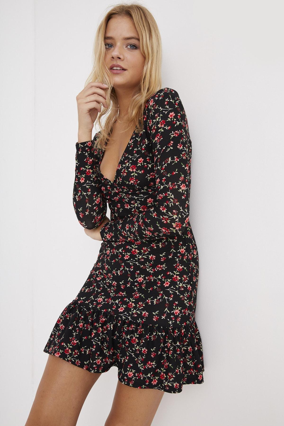 Black Ruffle Hem Dress, , large image number 2