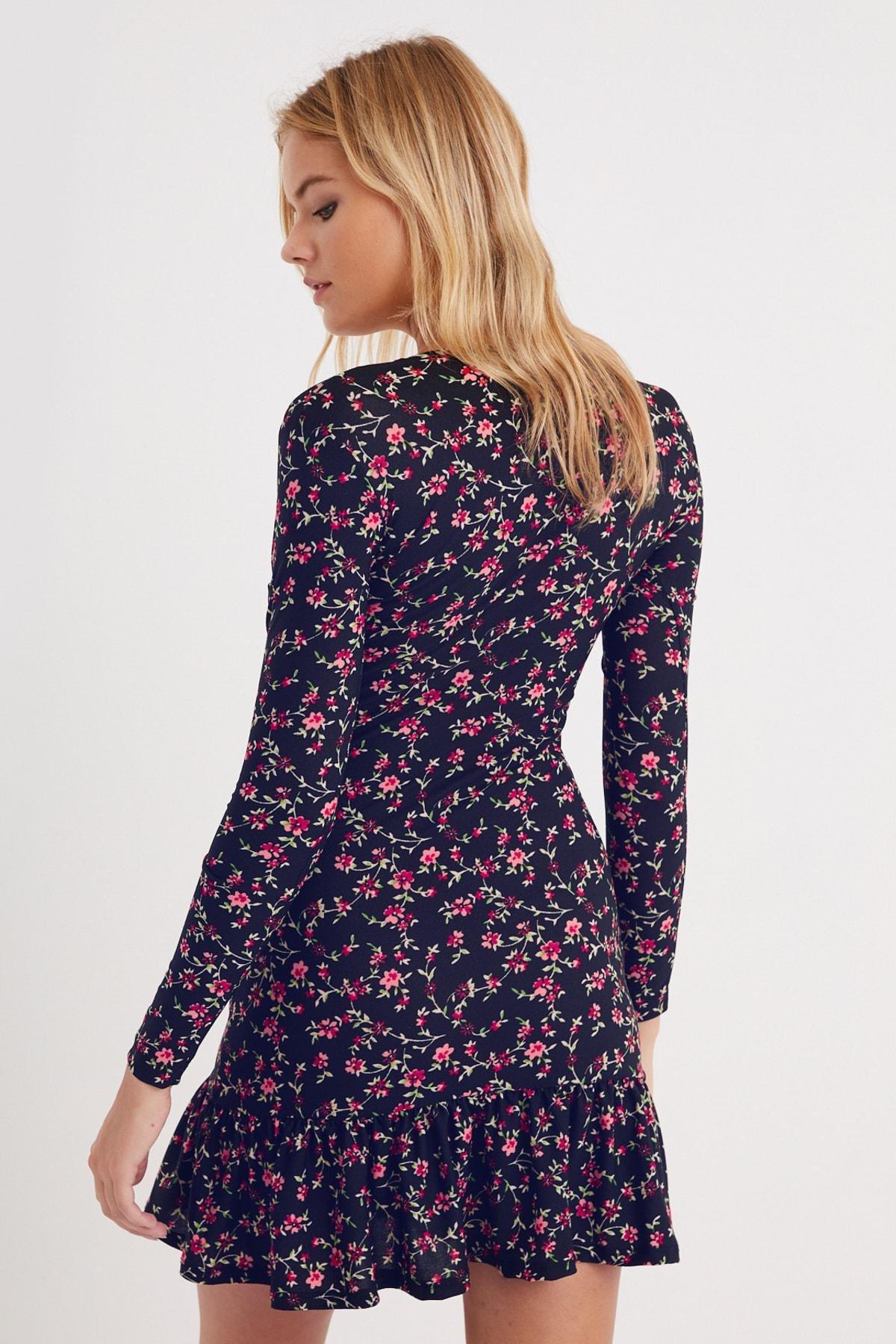 Navy Floral Ruffle Hem Dress, , large image number 2