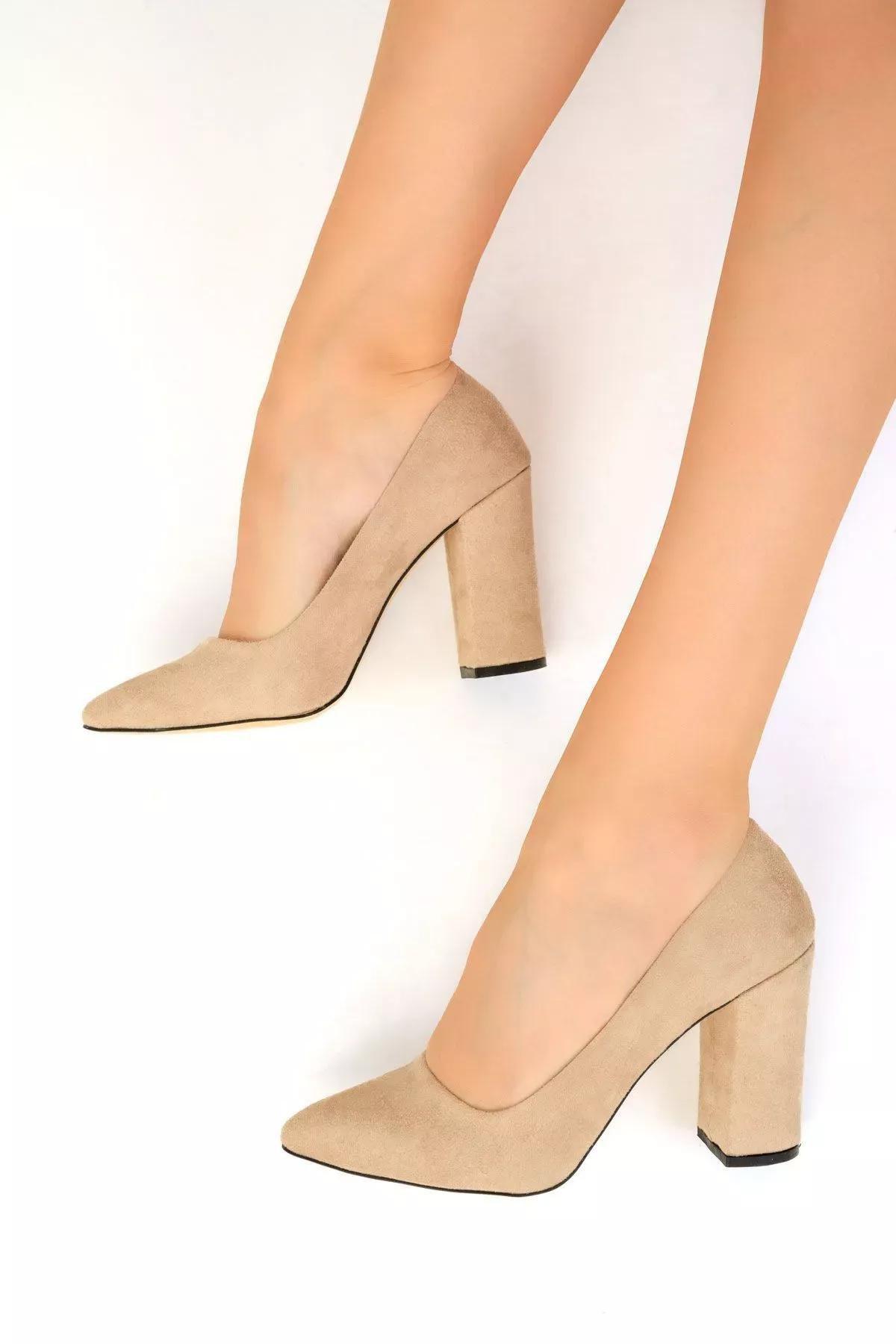Beige Suede Classic High Heels, , large image number 4