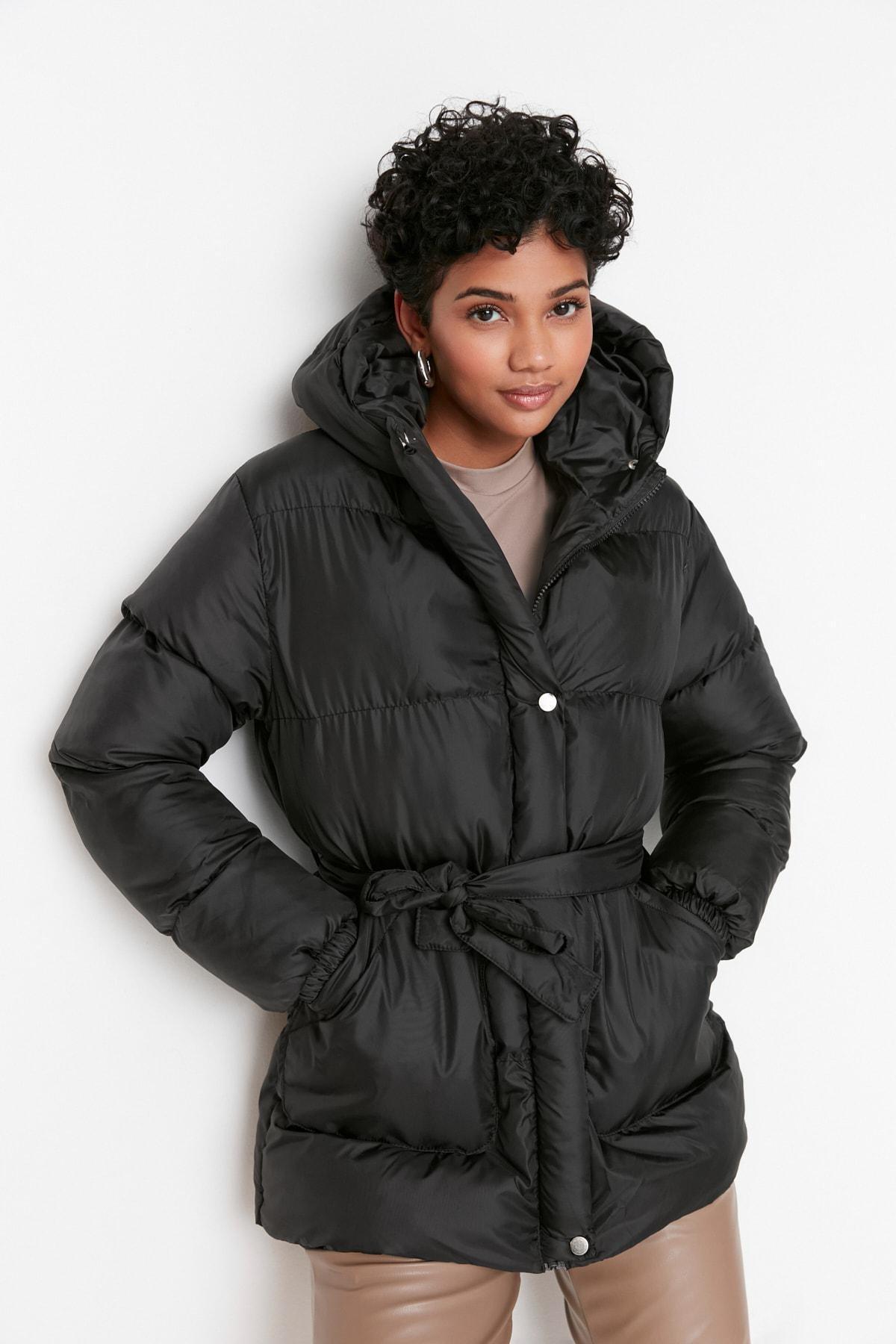 Black Puffer Hooded Jacket, , large image number 0