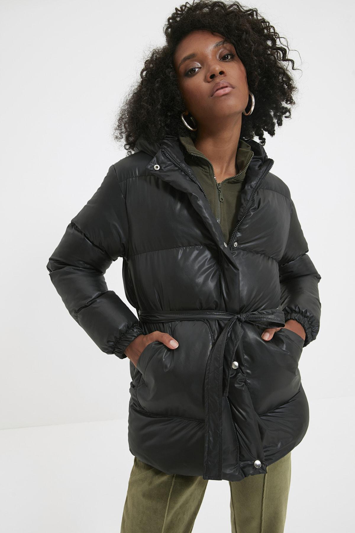 Black Puffer Hooded Jacket, , large image number 5