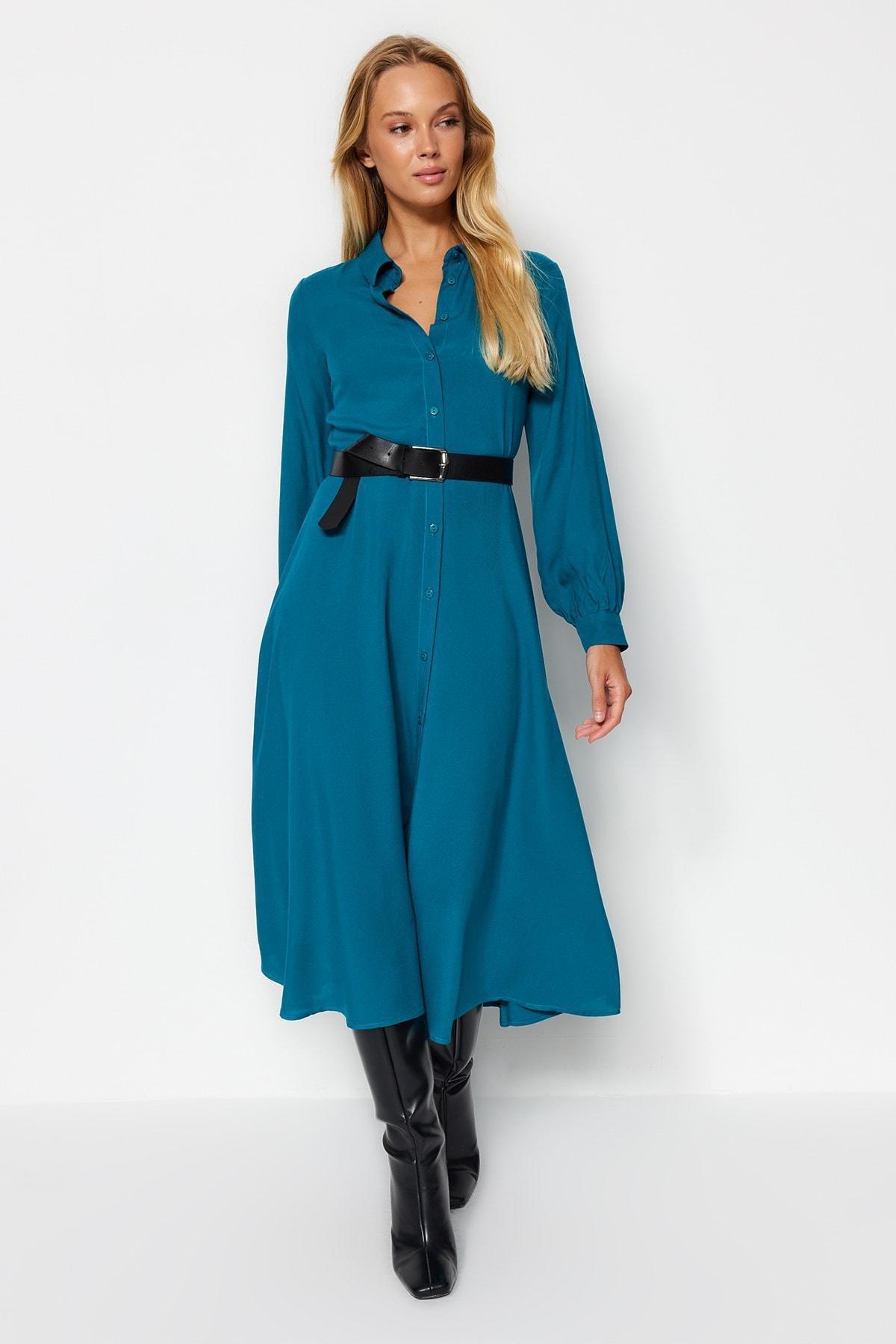 Petrol belted shirt Dress, Oil, large image number 0