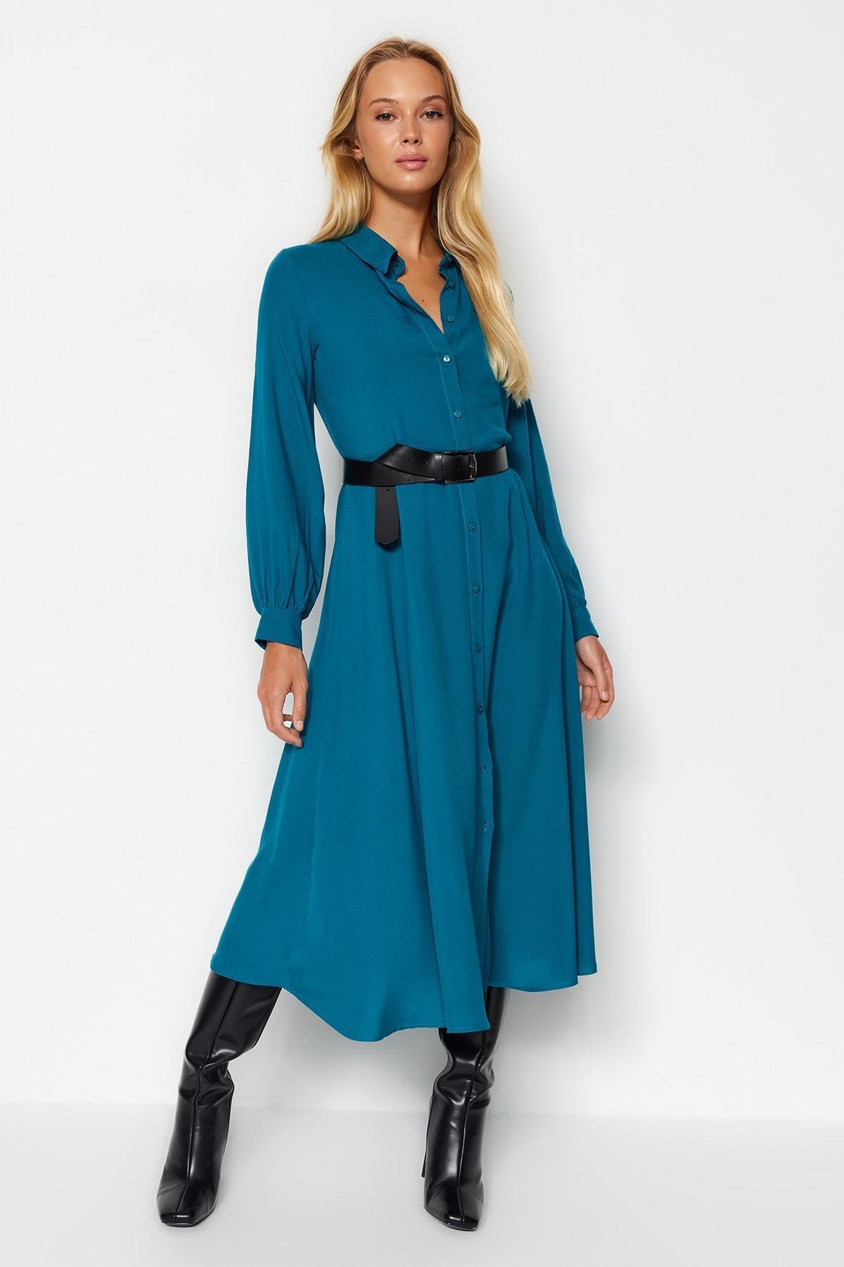 Petrol belted shirt Dress, Oil, large image number 2