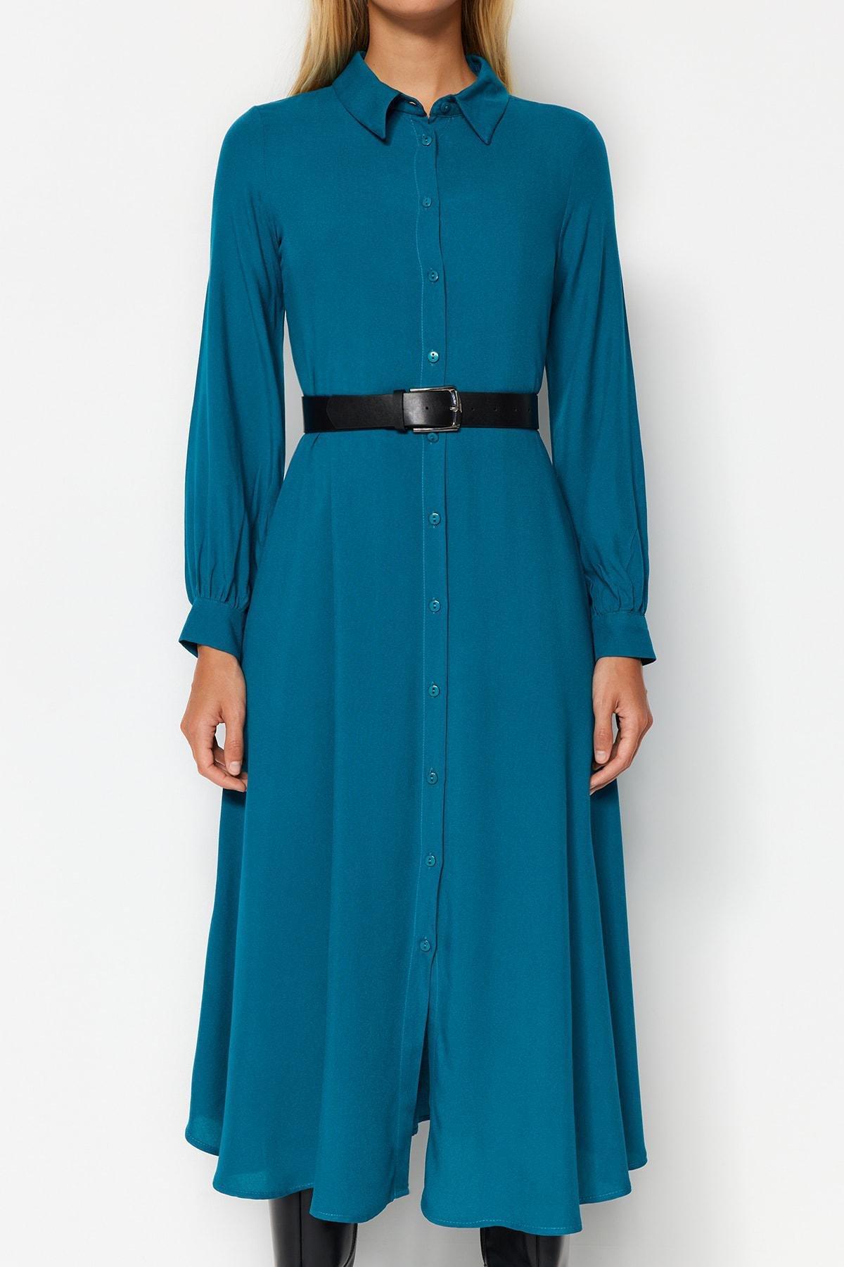 Petrol belted shirt Dress, Oil, large image number 3