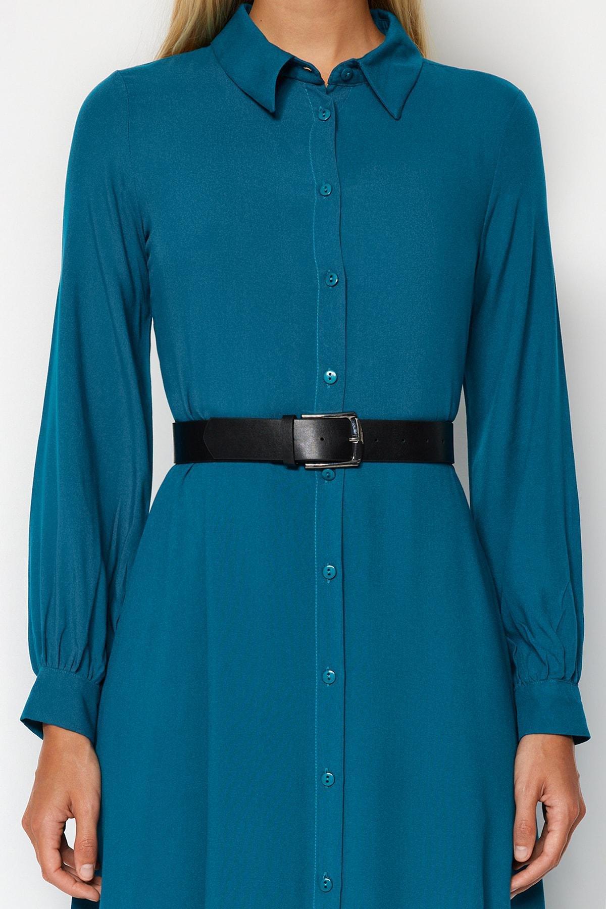 Petrol belted shirt Dress, Oil, large image number 4