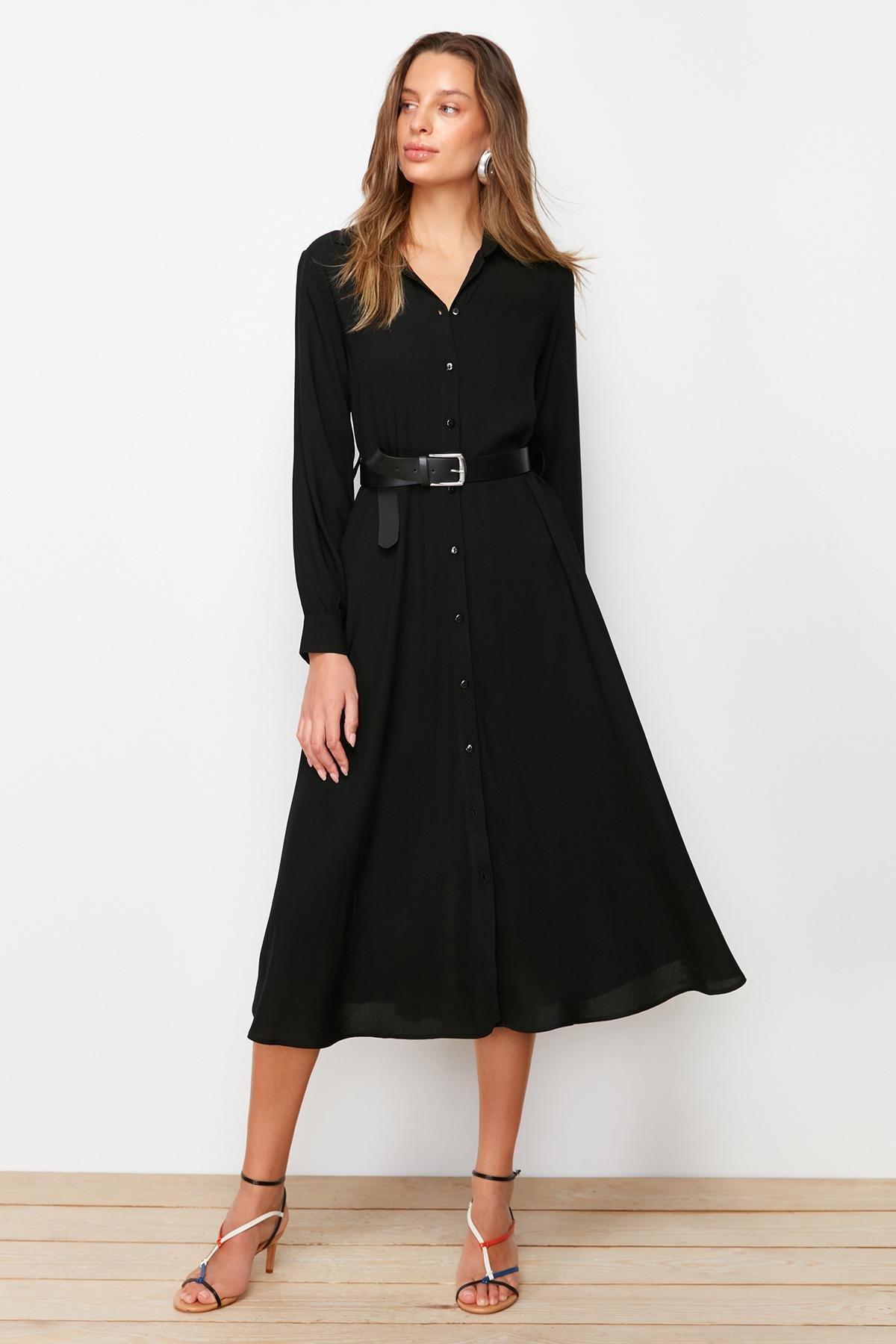 Black Shirt Dress, , large image number 1