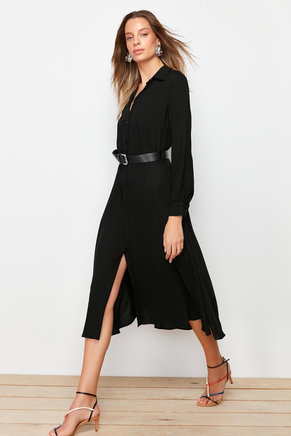 Black Shirt Dress, Black, large image number 3