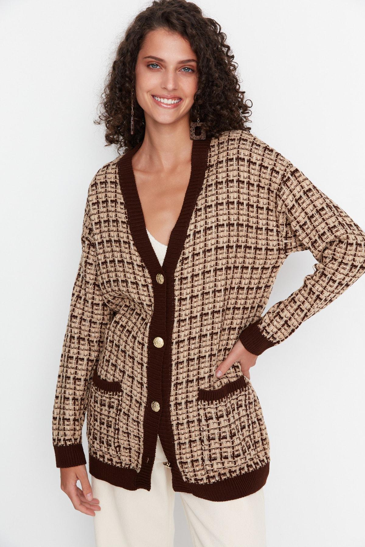 Brown Oversize Cardigan, , large image number 1