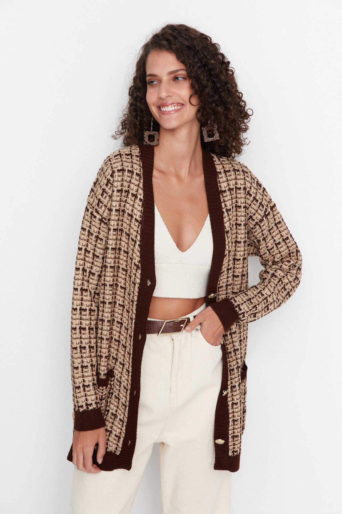 Trendyol - Brown Oversize Cardigan