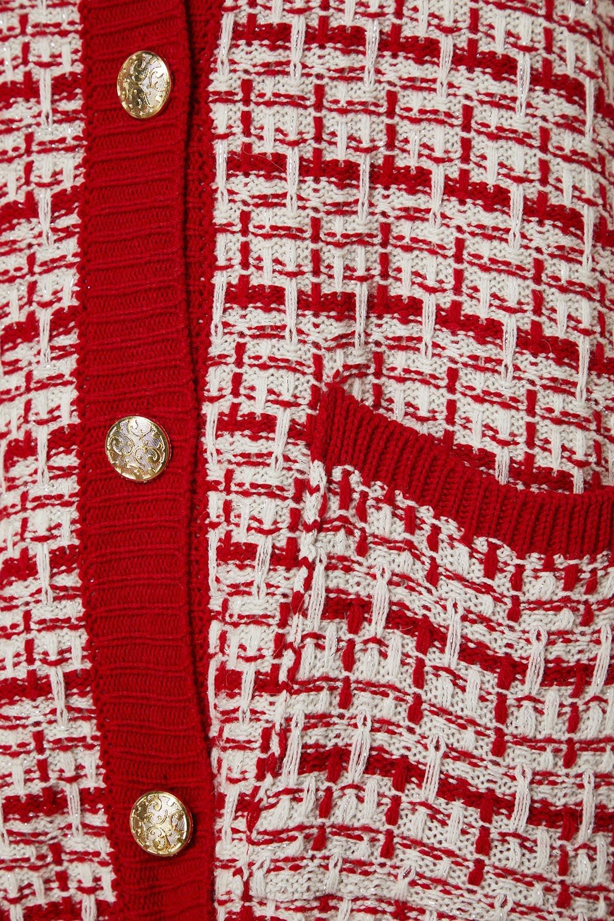 Red Textured Oversize Cardigan, , large image number 3