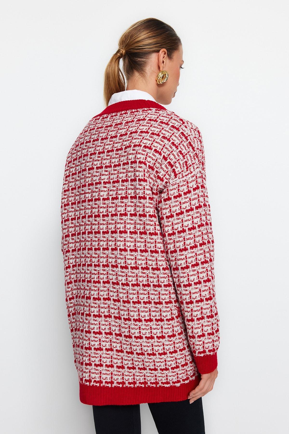 Red Textured Oversize Cardigan, , large image number 4