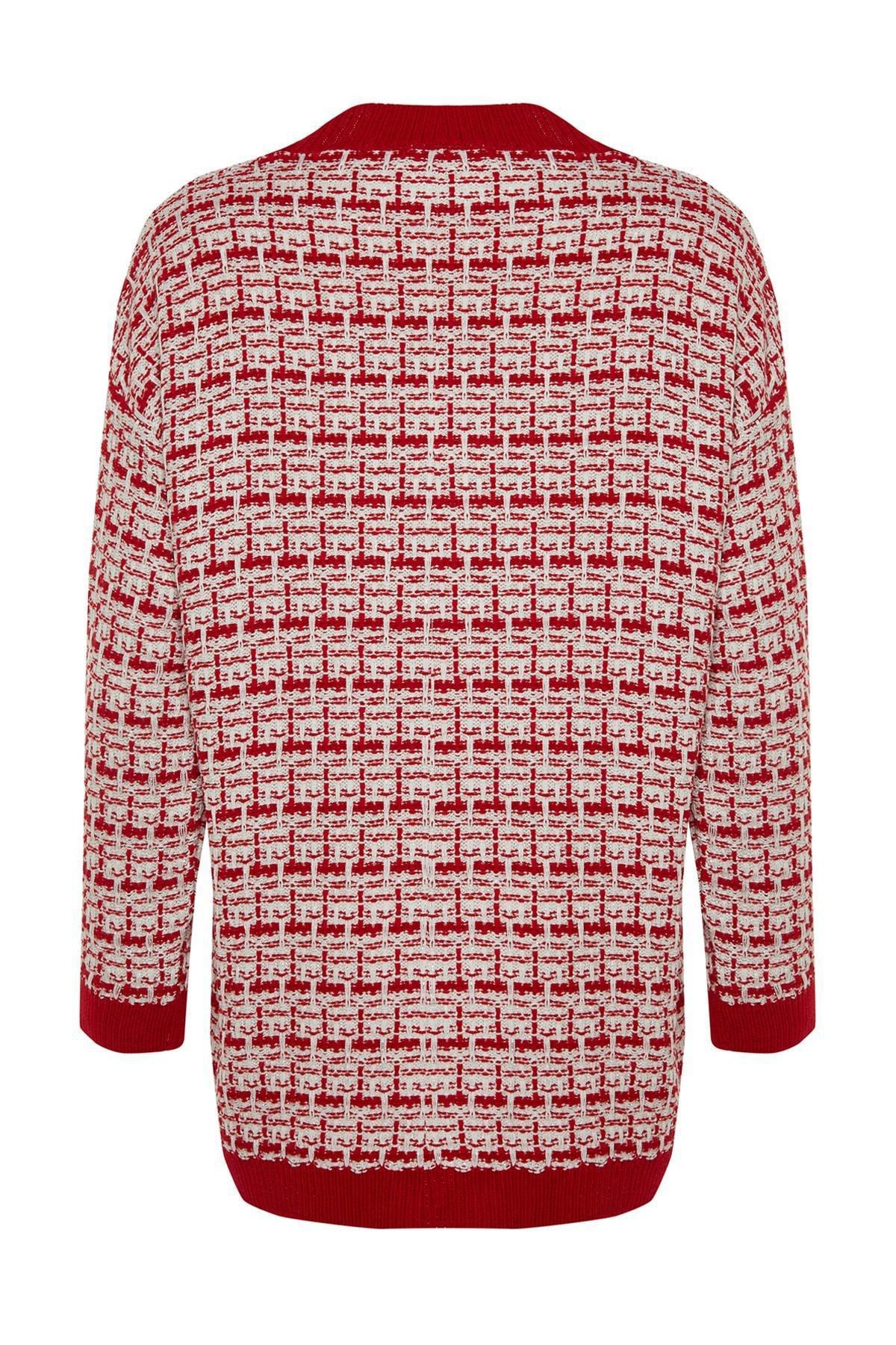 Red Textured Oversize Cardigan, , large image number 7
