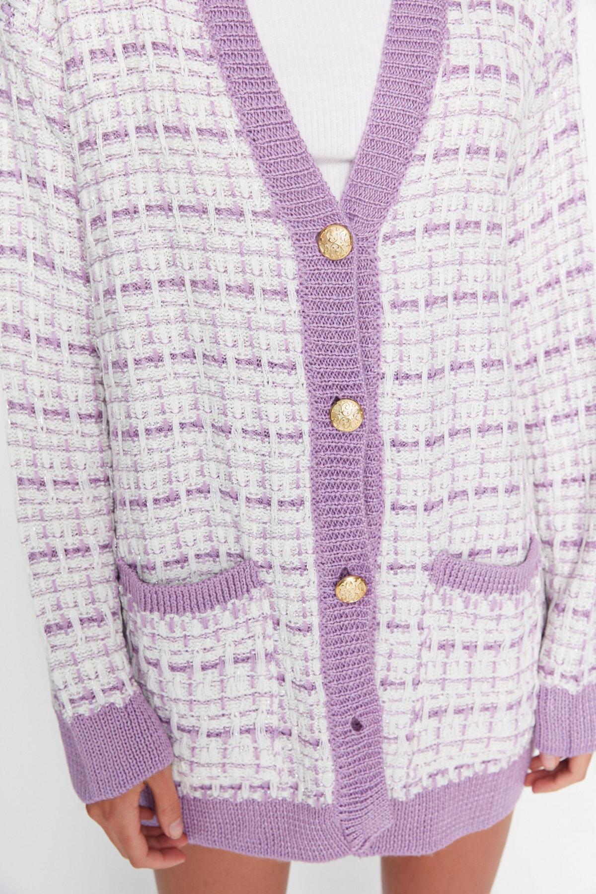 Purple Oversize V Neck Cardigan, Purple, large image number 3