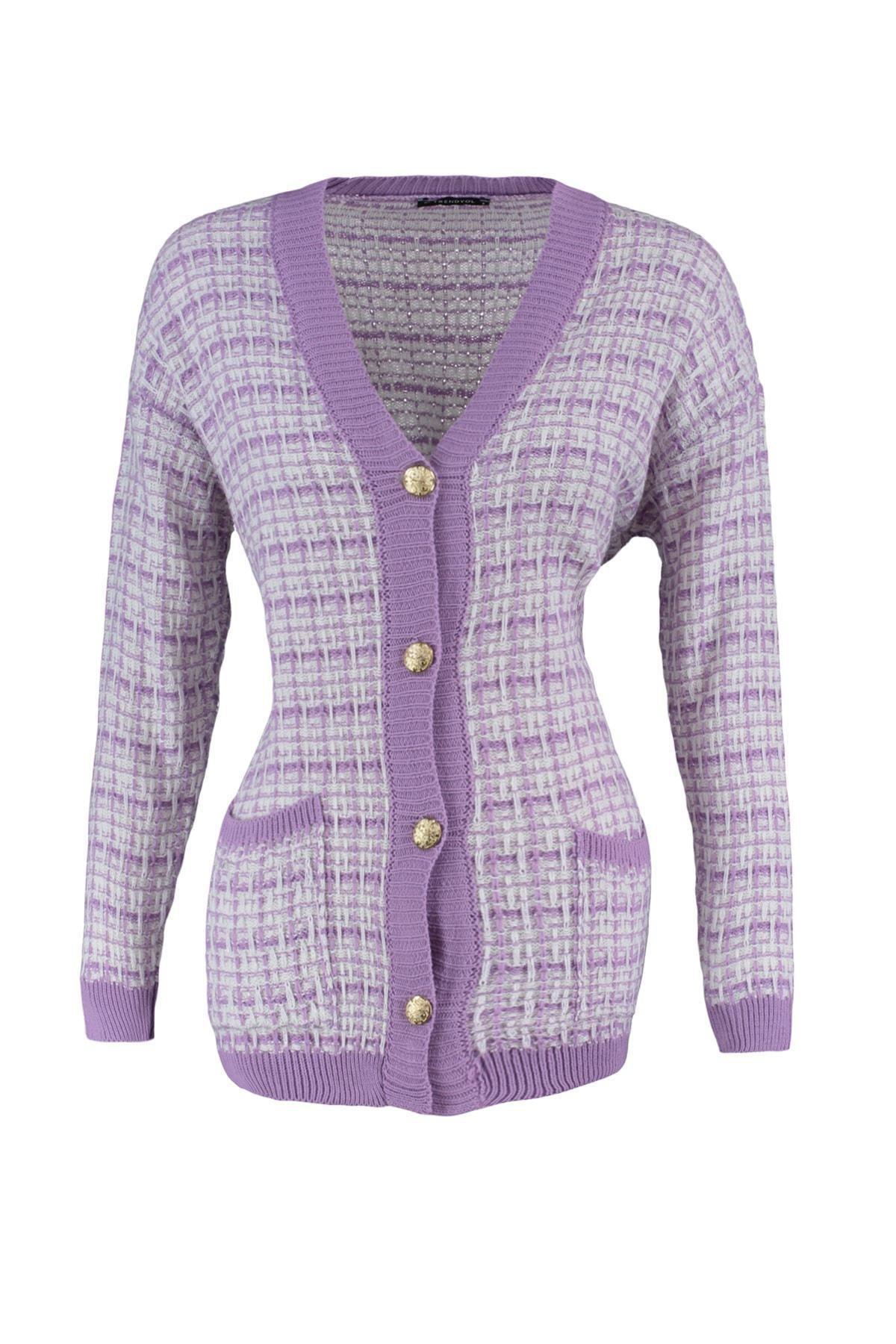 Purple Oversize V Neck Cardigan, Purple, large image number 6