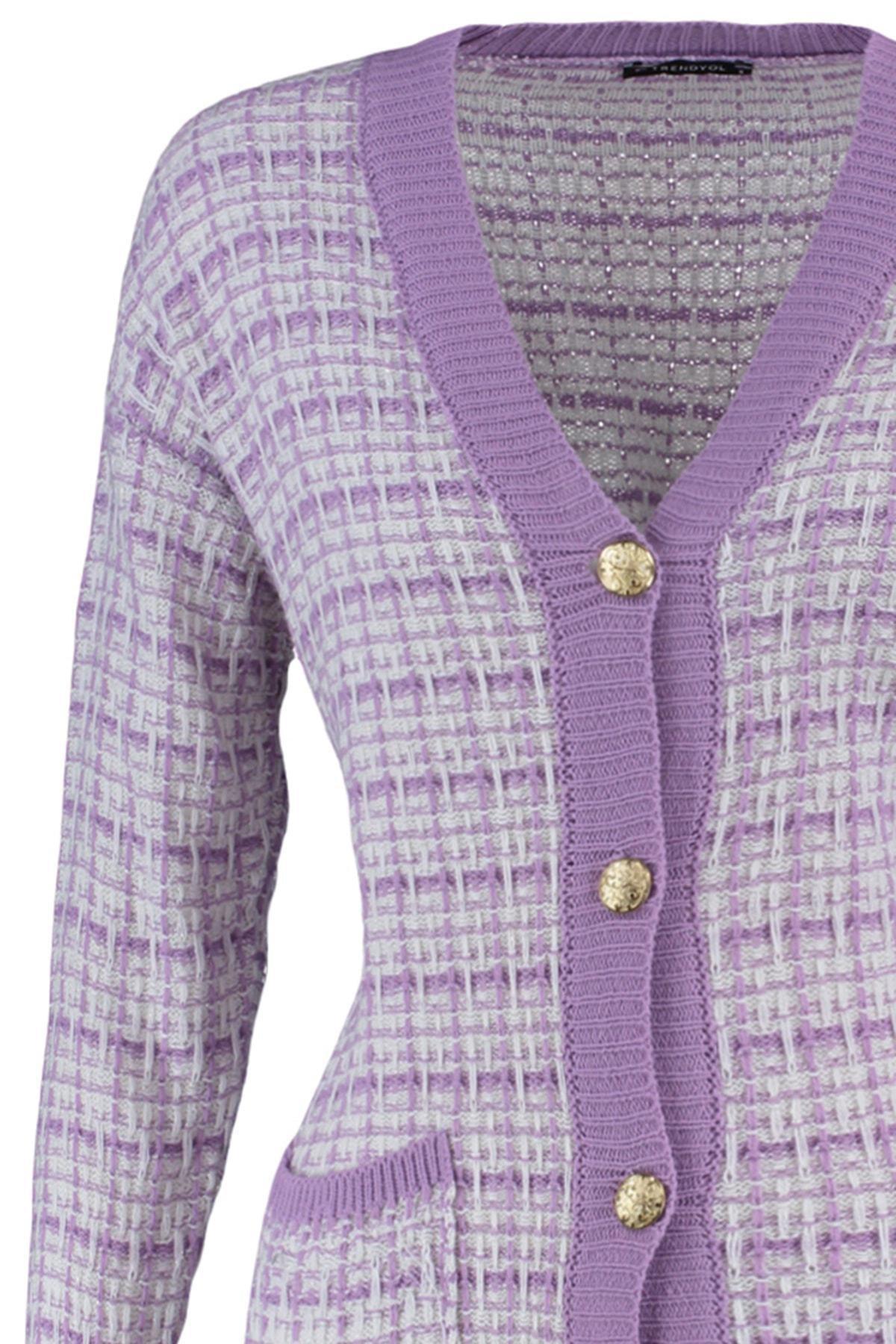 Purple Oversize V Neck Cardigan, Purple, large image number 7