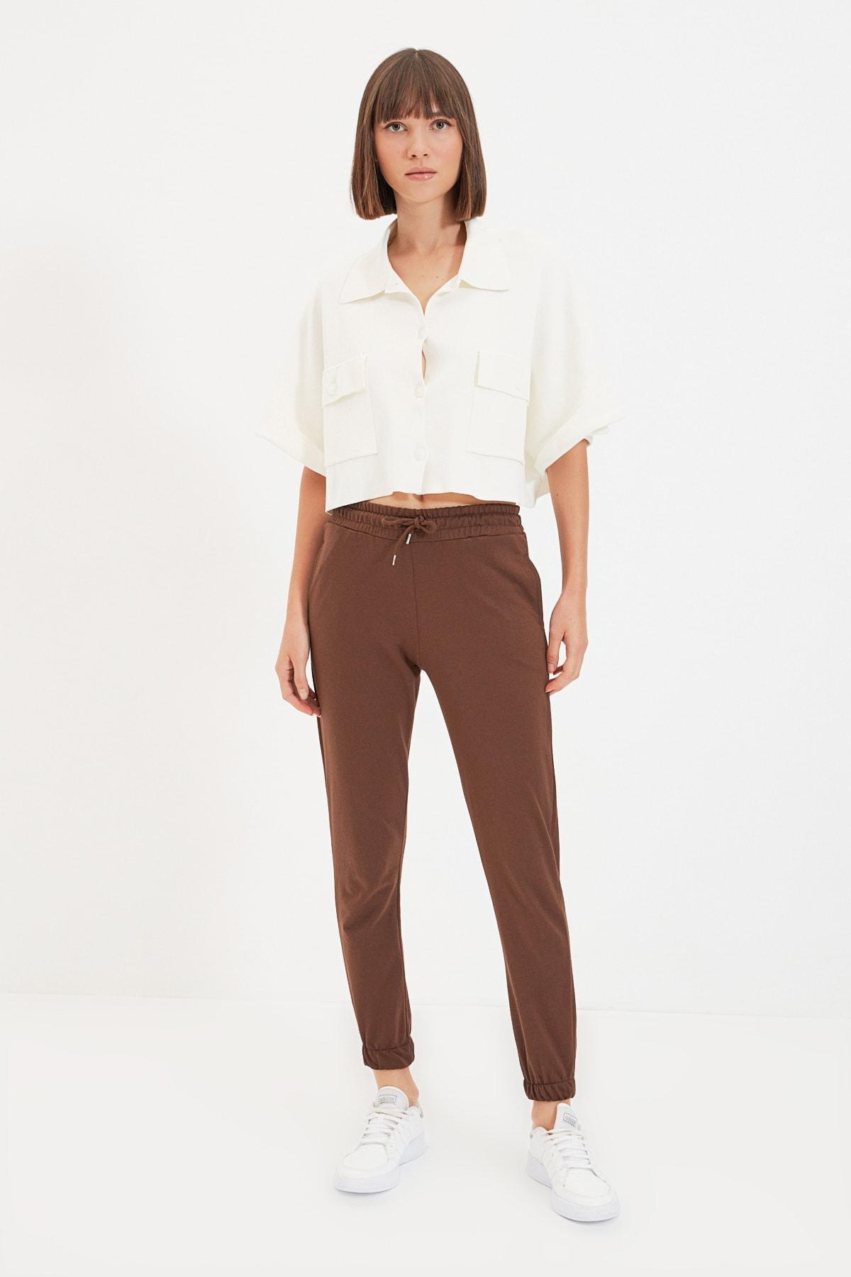 Brown Basic Knit Jogger Pants, , large image number 2
