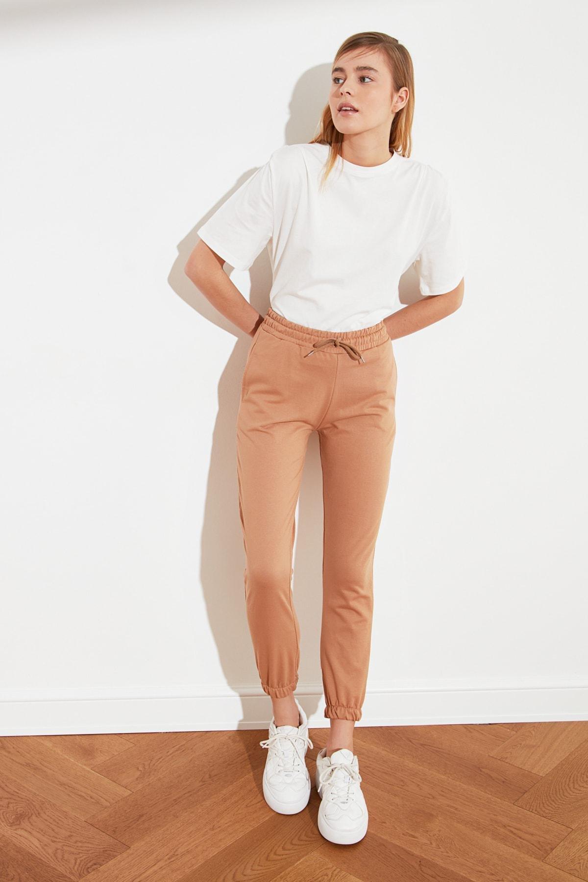 Brown Basic Knit Jogger Pants, , large image number 3