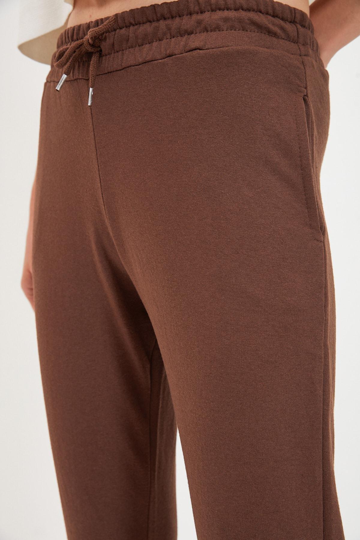 Brown Basic Knit Jogger Pants, , large image number 4