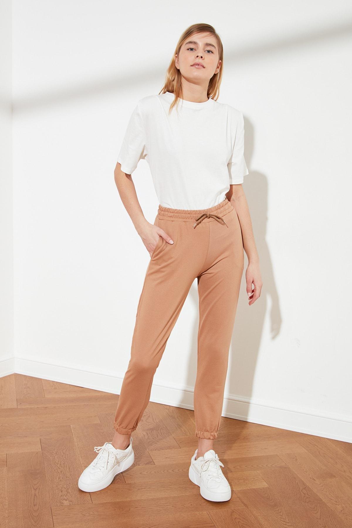 Brown Basic Knit Jogger Pants, , large image number 5