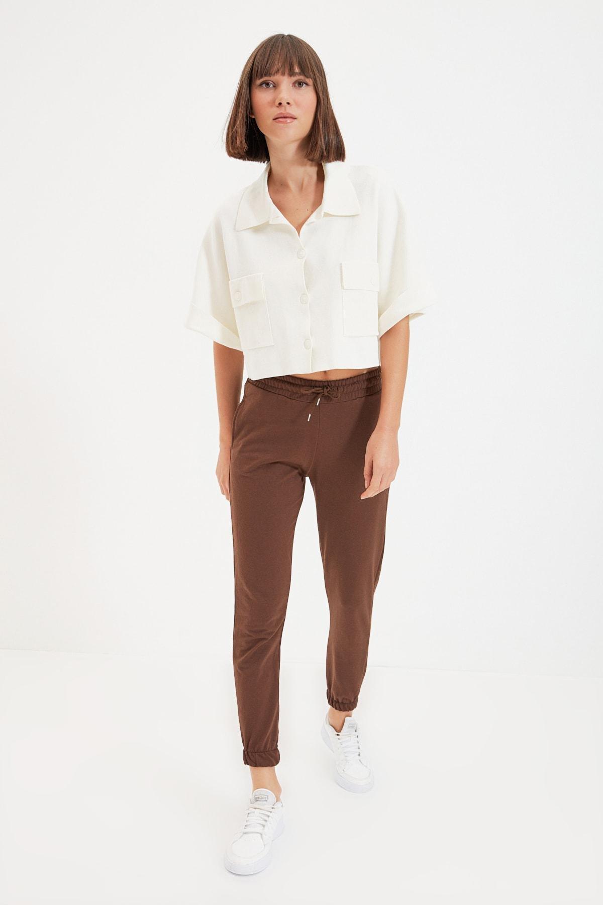 Brown Basic Knit Jogger Pants, , large image number 6