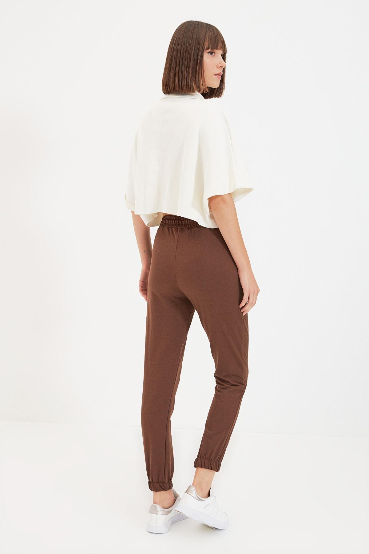 Brown Basic Knit Jogger Pants, , large image number 8