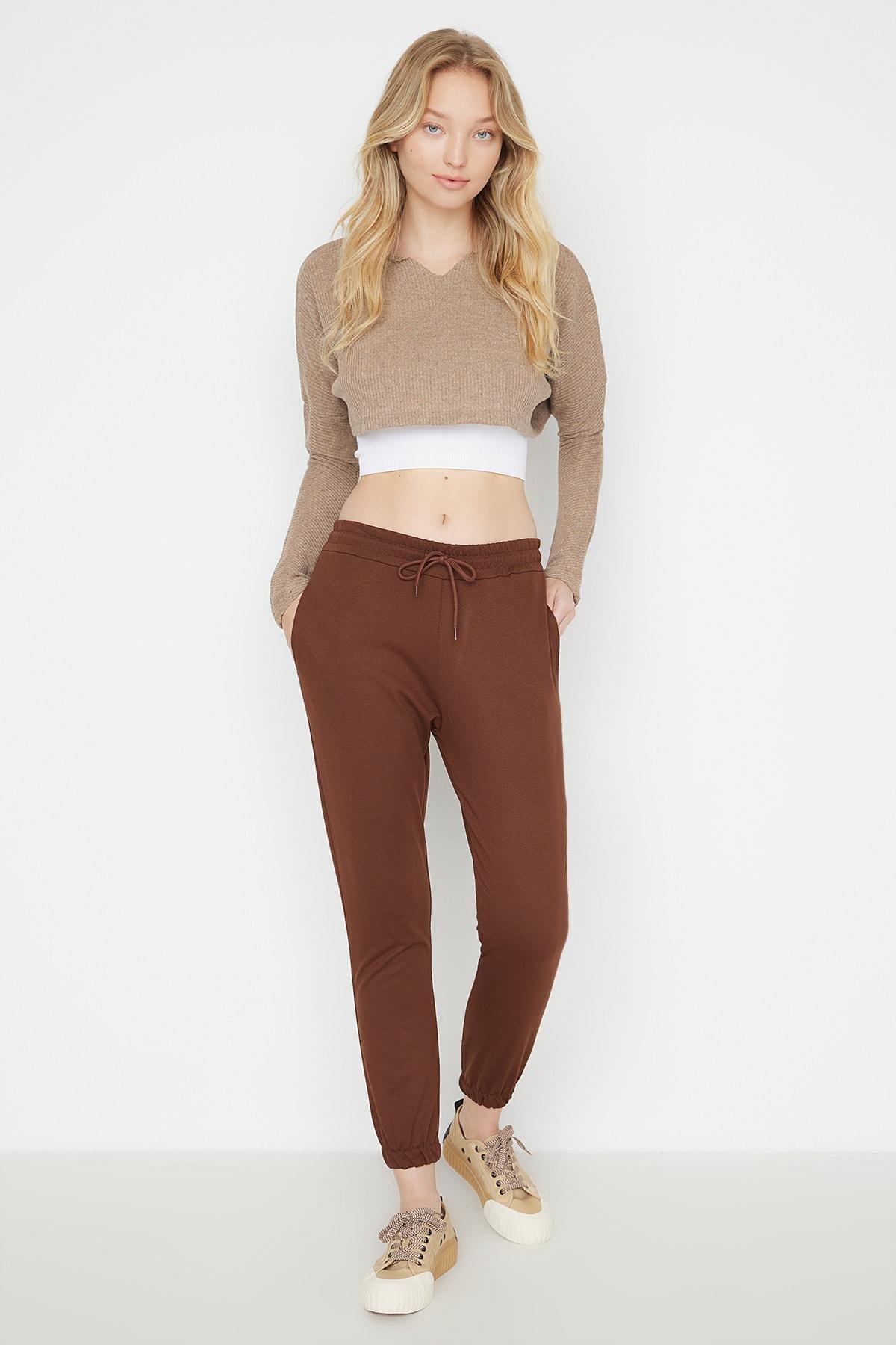 Brown Basic Knit Jogger Pants, , large image number 11