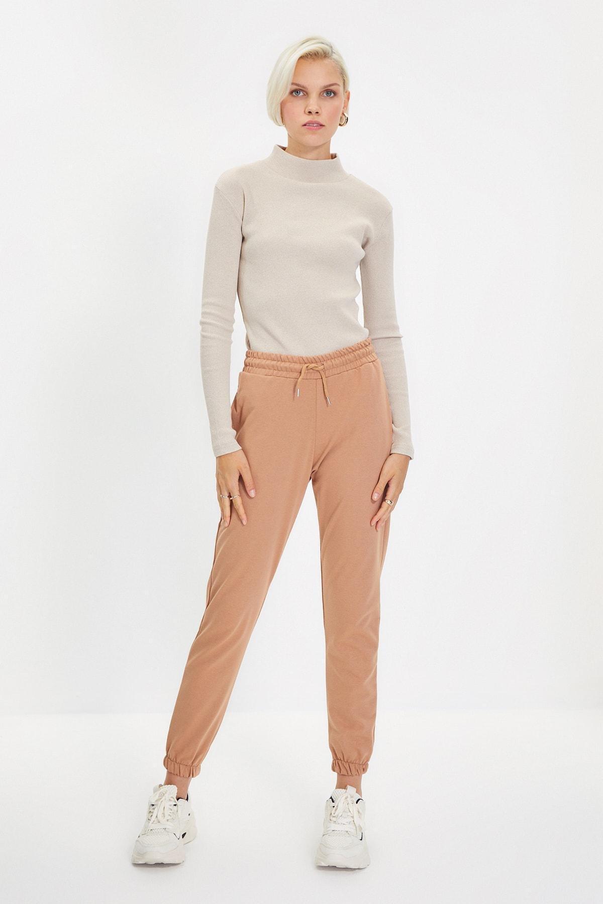 Brown Basic Knit Jogger Pants, , large image number 12