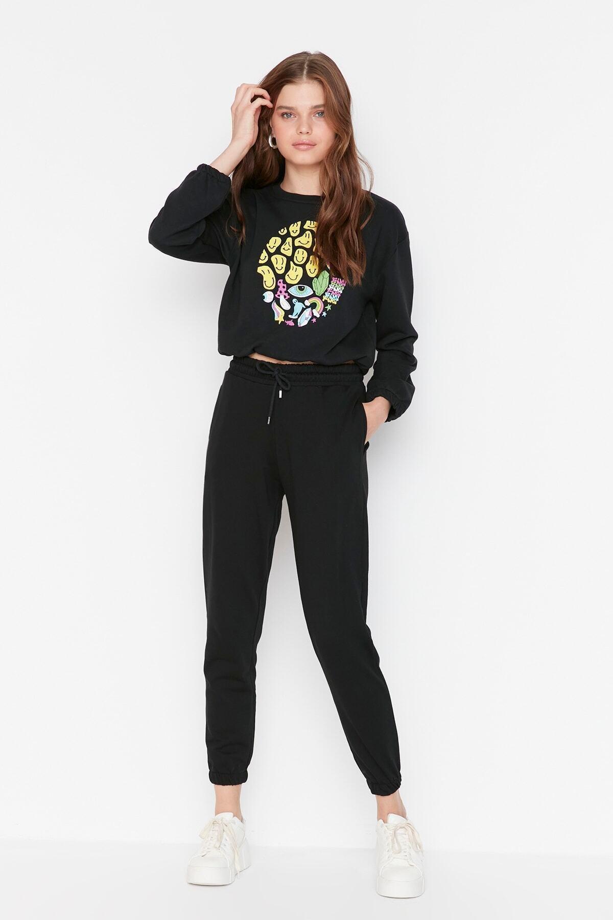 Black Basic Jogger Sweatpants, , large image number 7