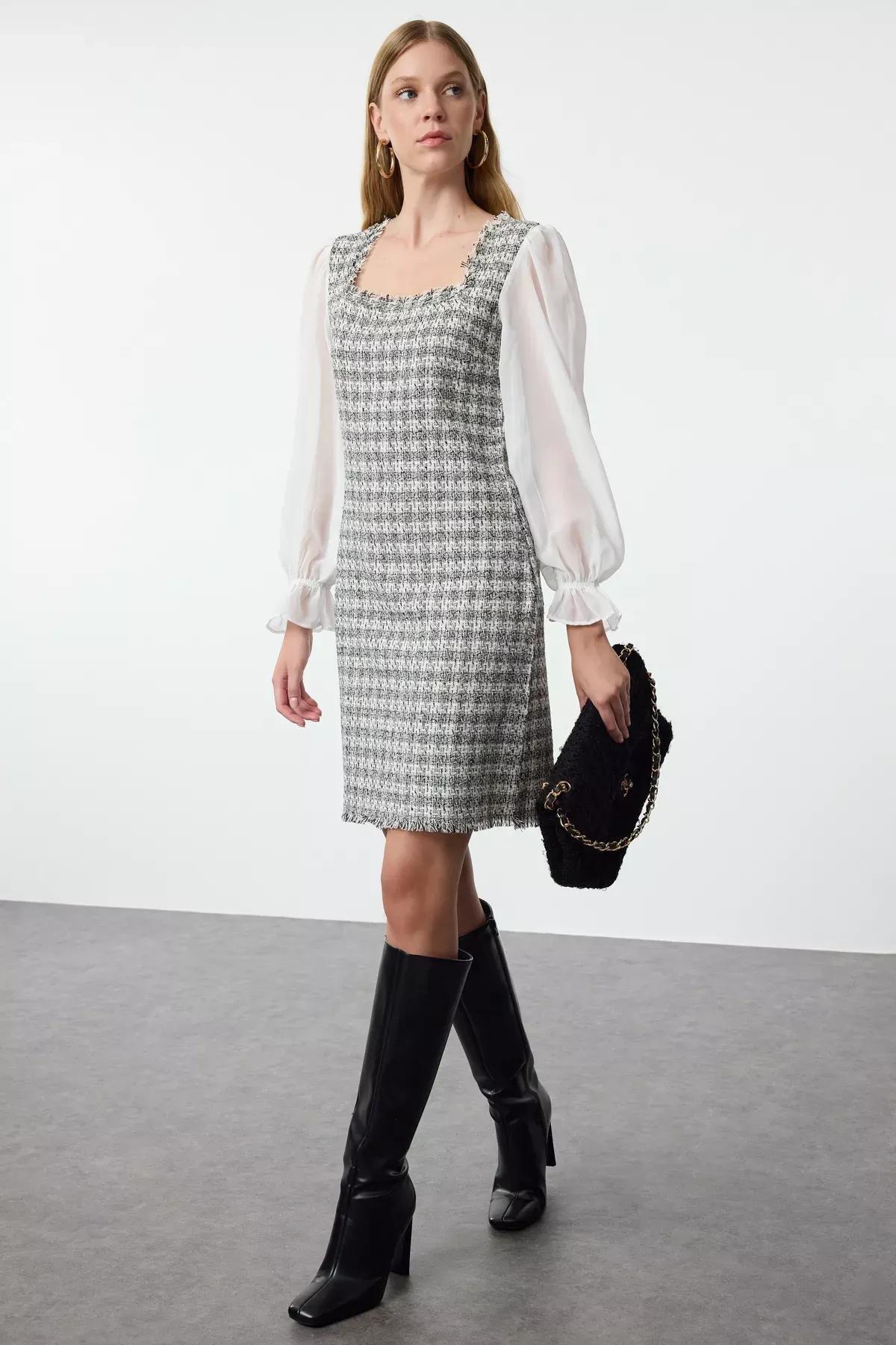 Multicolour Checkered Mini Woven Dress, , large image number 0